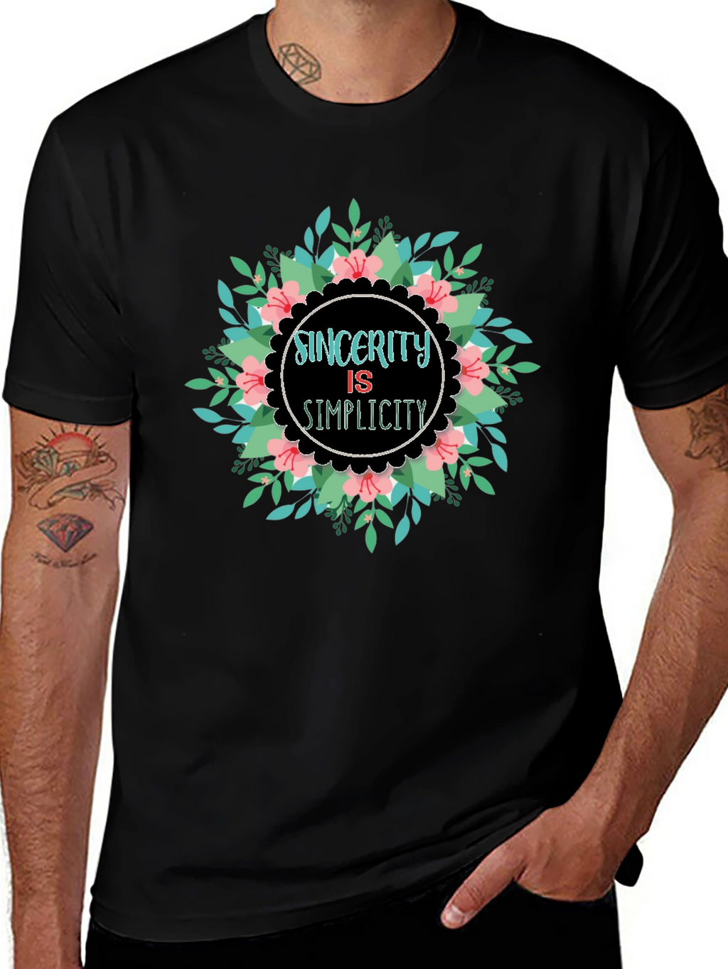 Sincerity Simplicity Floral Graphic Black T-Shirt