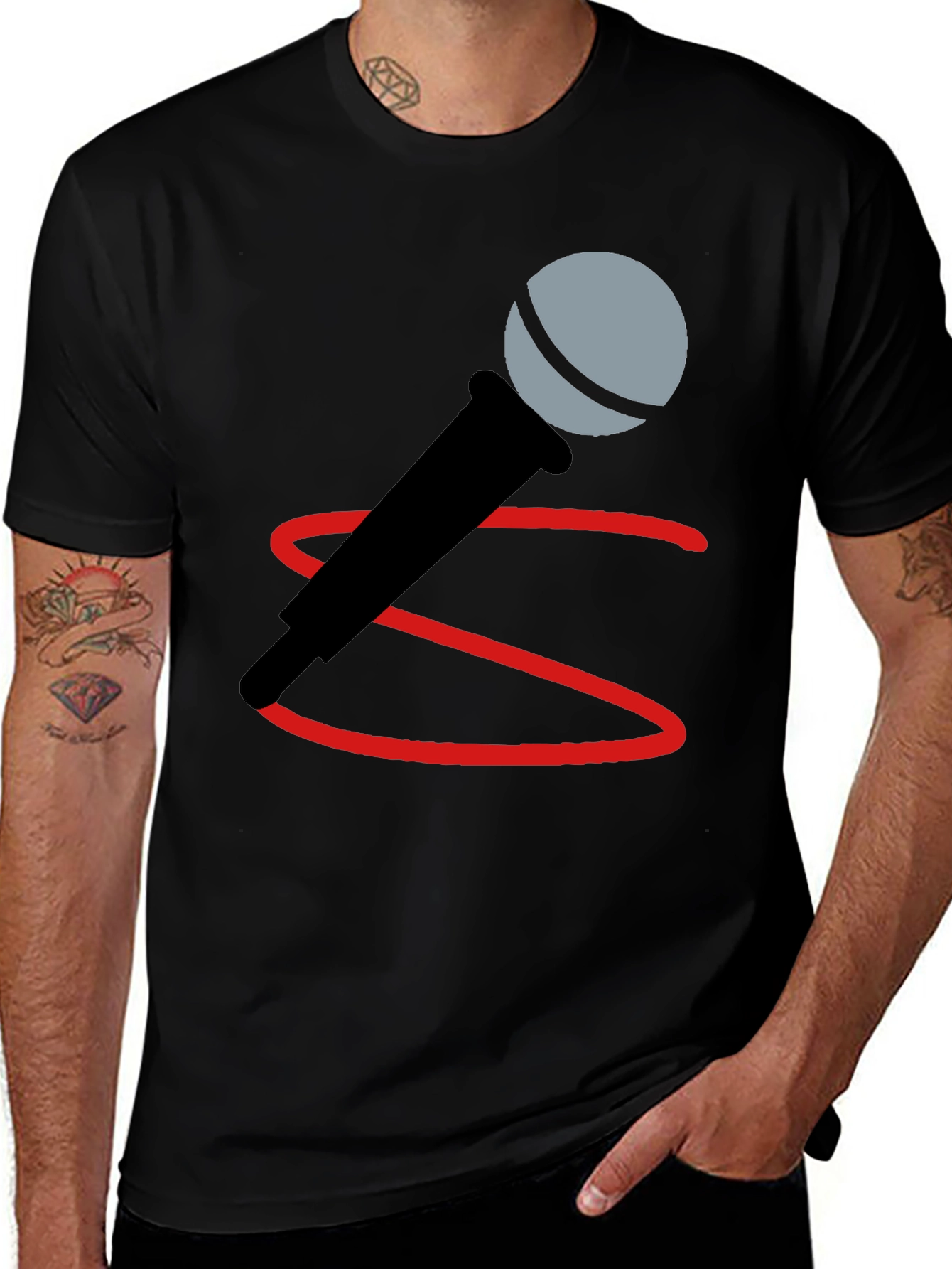 Microphone Graphic Tee - Black Cotton Blend
