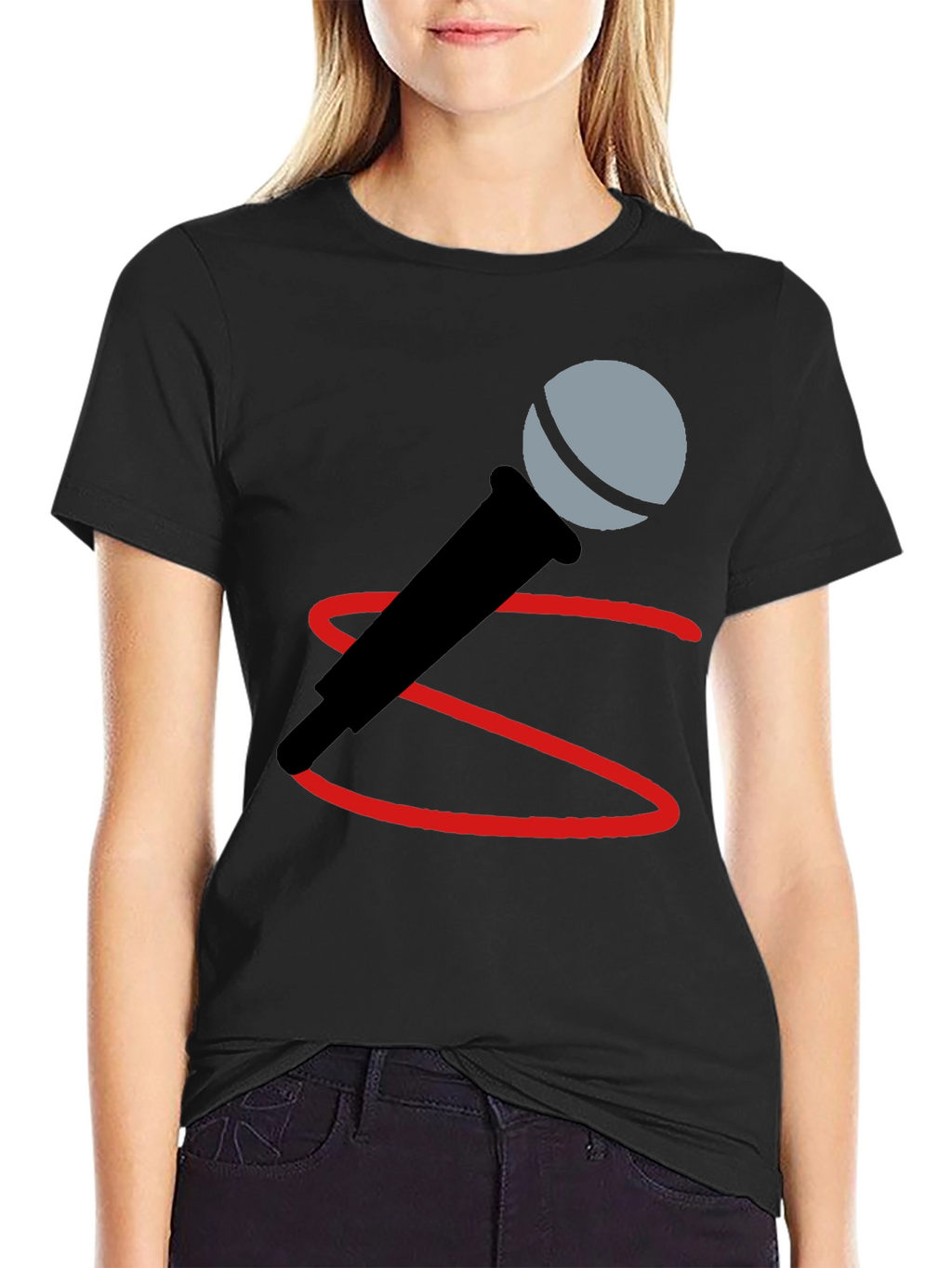 Microphone Graphic Tee - Black Cotton Blend
