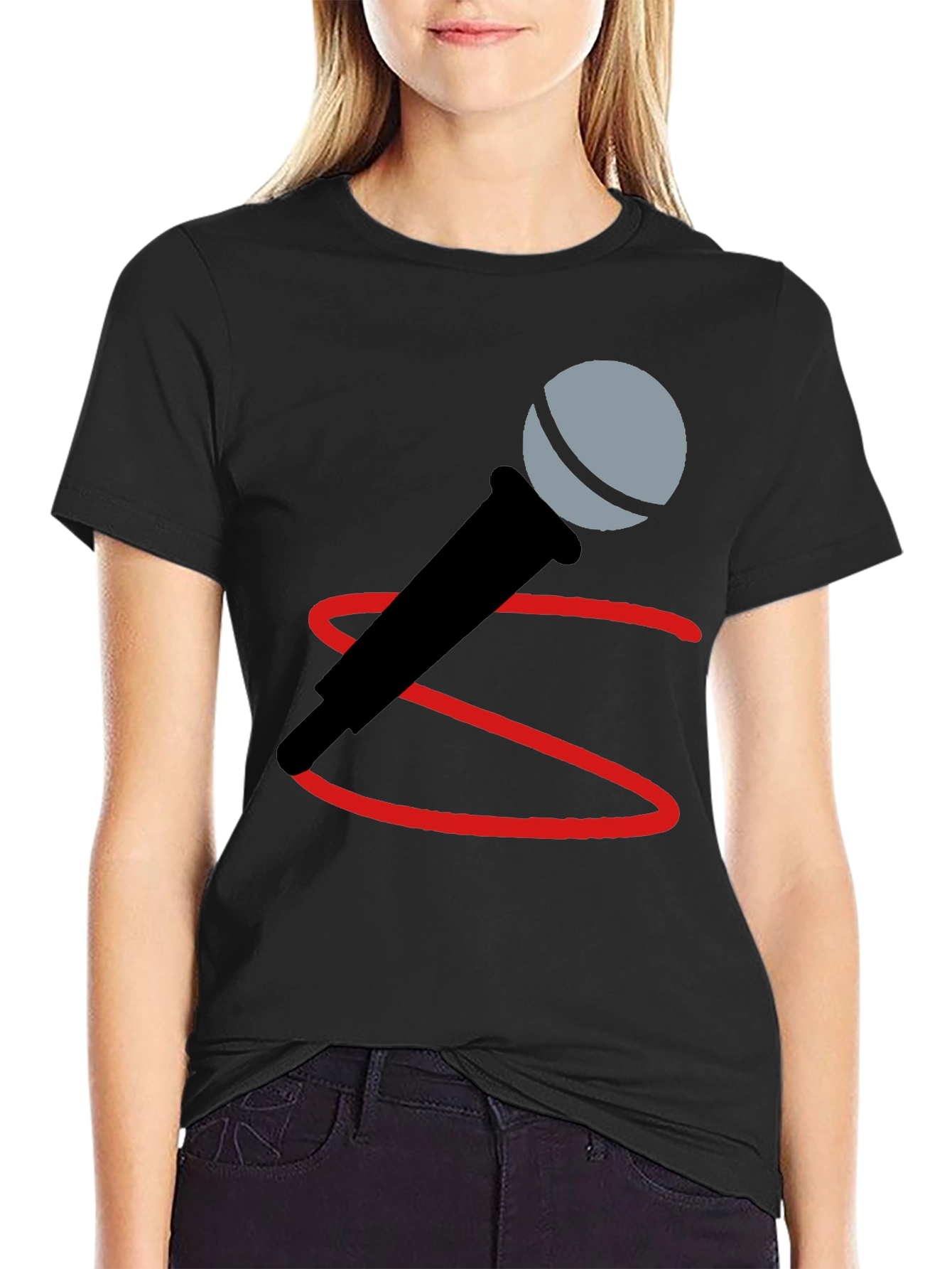 Microphone Graphic Tee - Black Cotton Blend