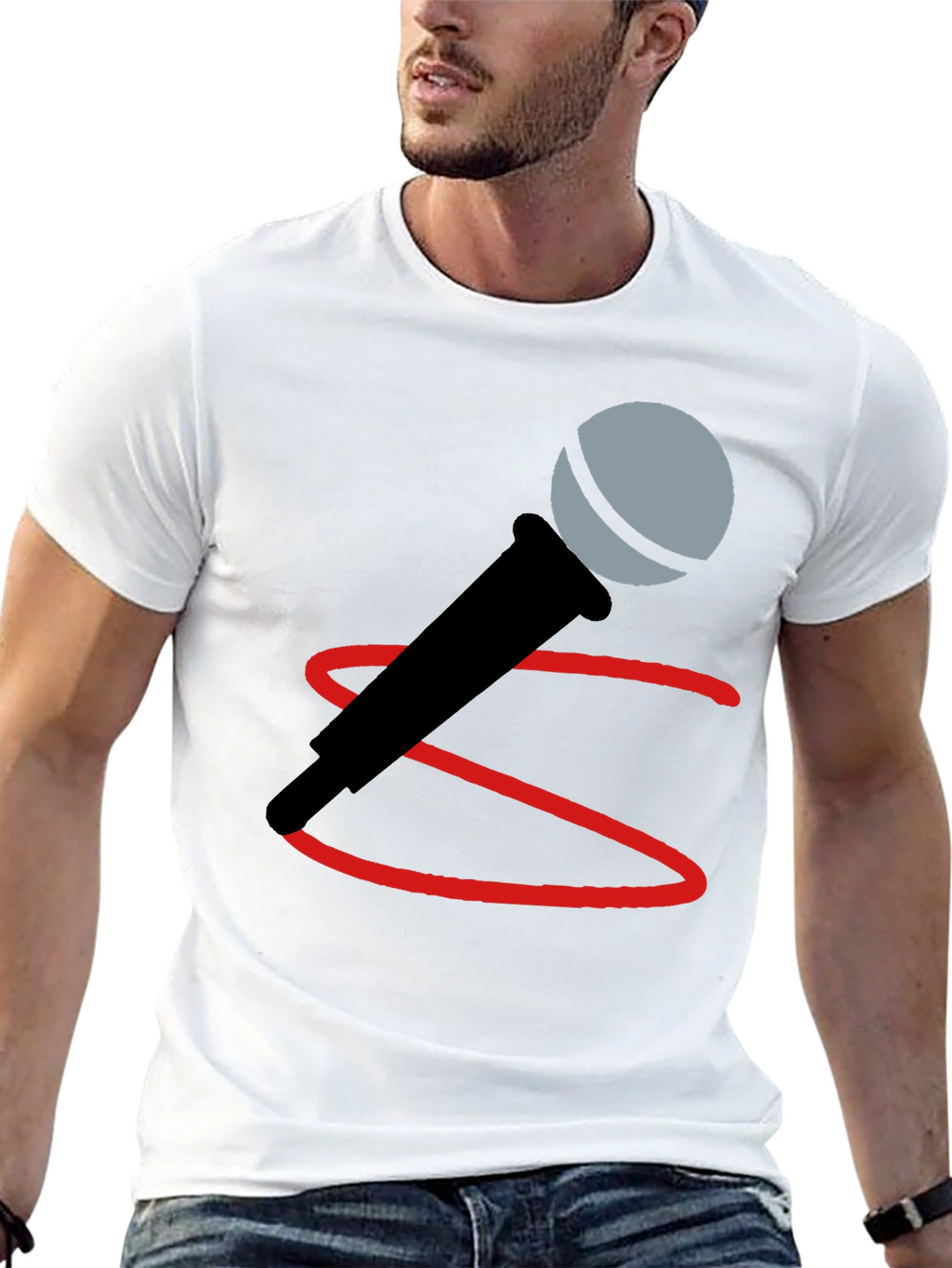 Microphone Graphic Tee - Black Cotton Blend