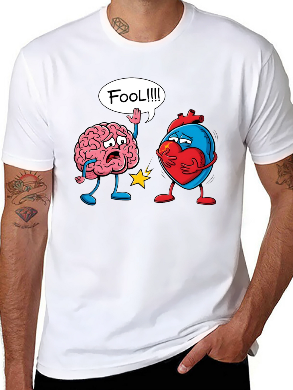 Brain vs Heart T-Shirt: Fool Funny Tee