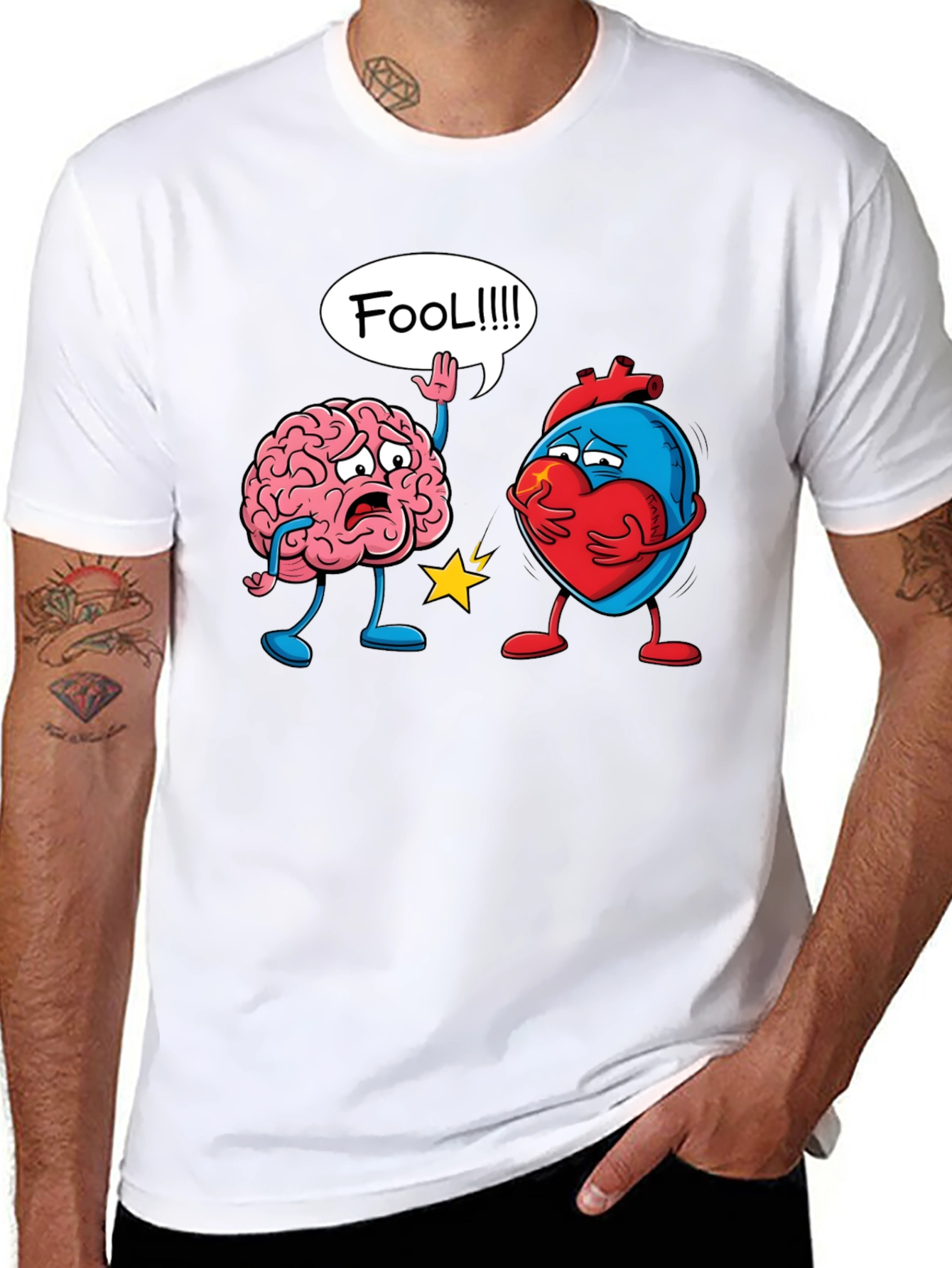 Brain vs Heart T-Shirt: Fool Funny Tee