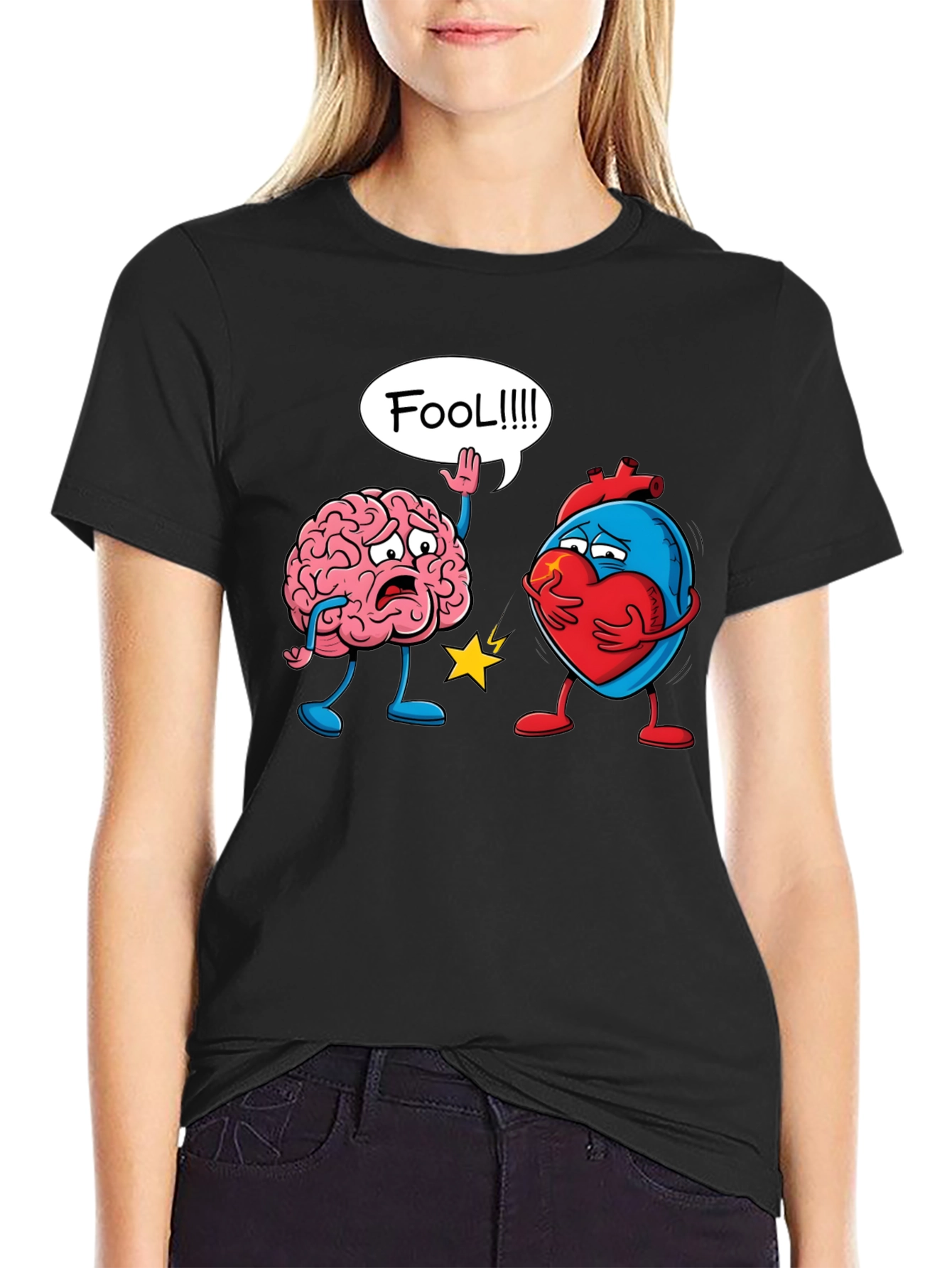 Brain vs Heart T-Shirt: Fool Funny Tee