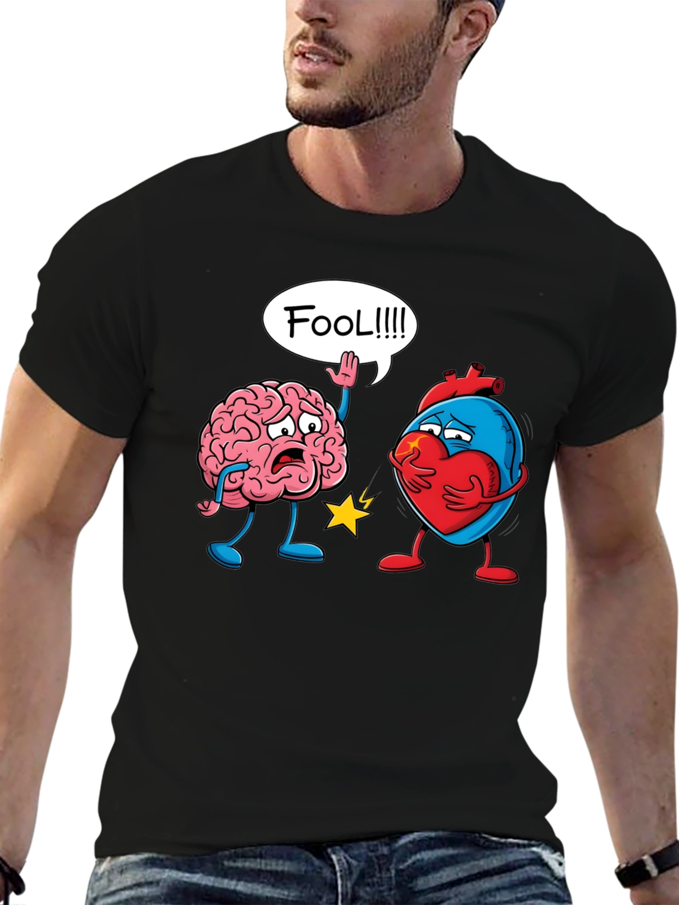 Brain vs Heart T-Shirt: Fool Funny Tee