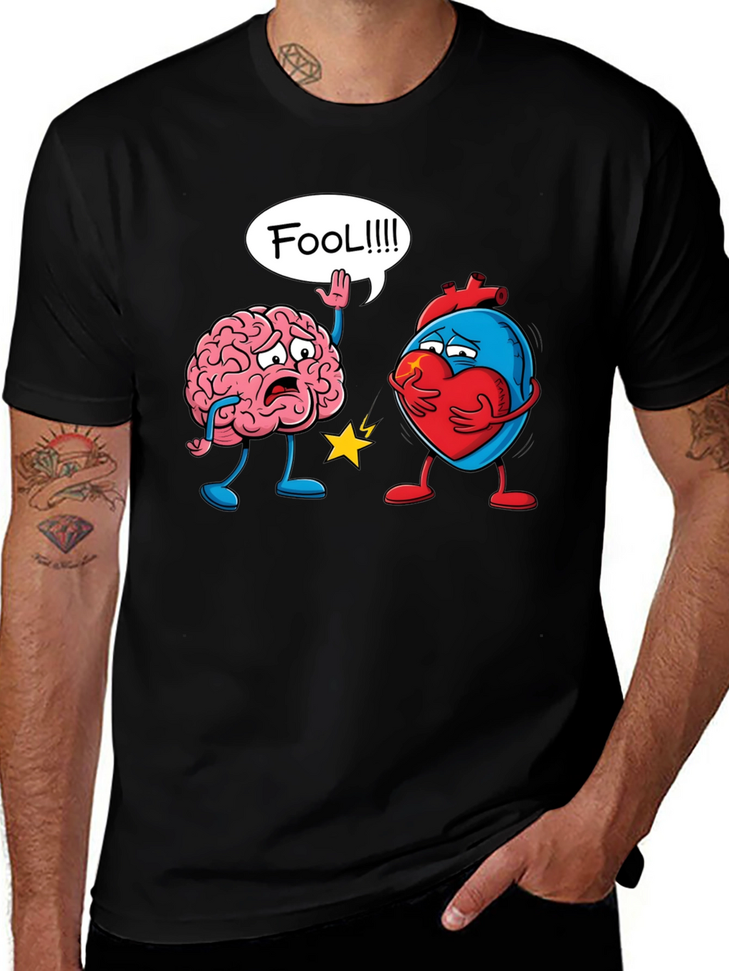 Brain vs Heart T-Shirt: Fool Funny Tee