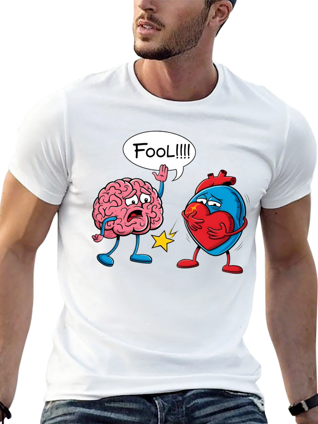 Brain vs Heart T-Shirt: Fool Funny Tee