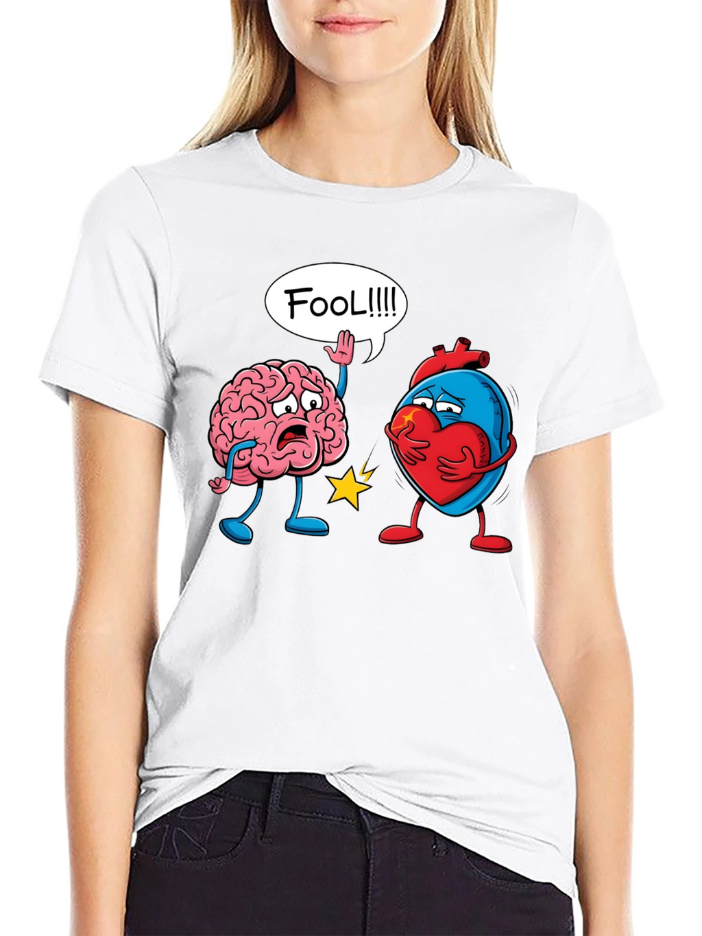 Brain vs Heart T-Shirt: Fool Funny Tee
