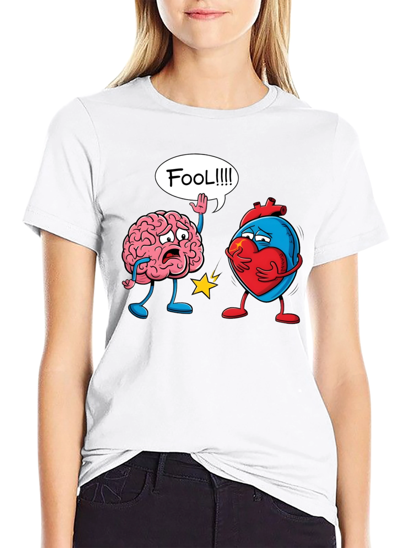 Brain vs Heart T-Shirt: Fool Funny Tee