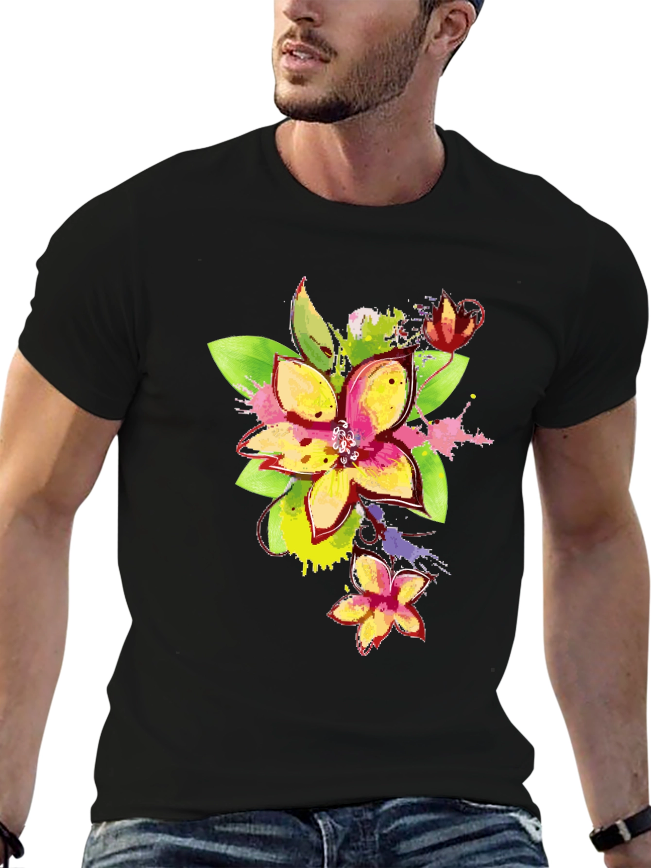 Floral Watercolor Graphic T-Shirt - Mens