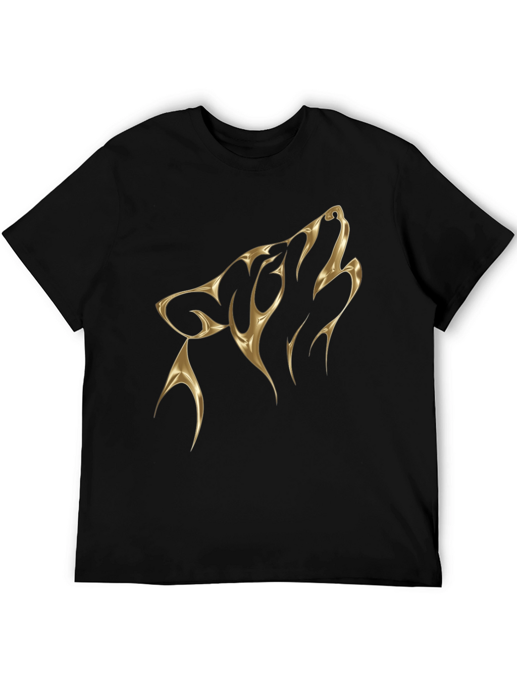 Mens Black T-Shirt with Golden Wolf Design