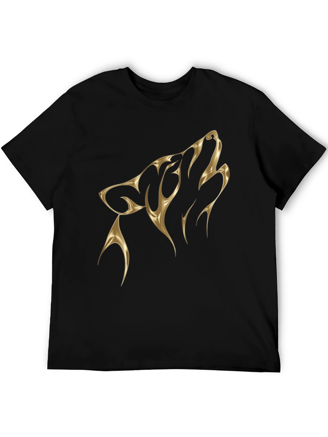 Mens Black T-Shirt with Golden Wolf Design
