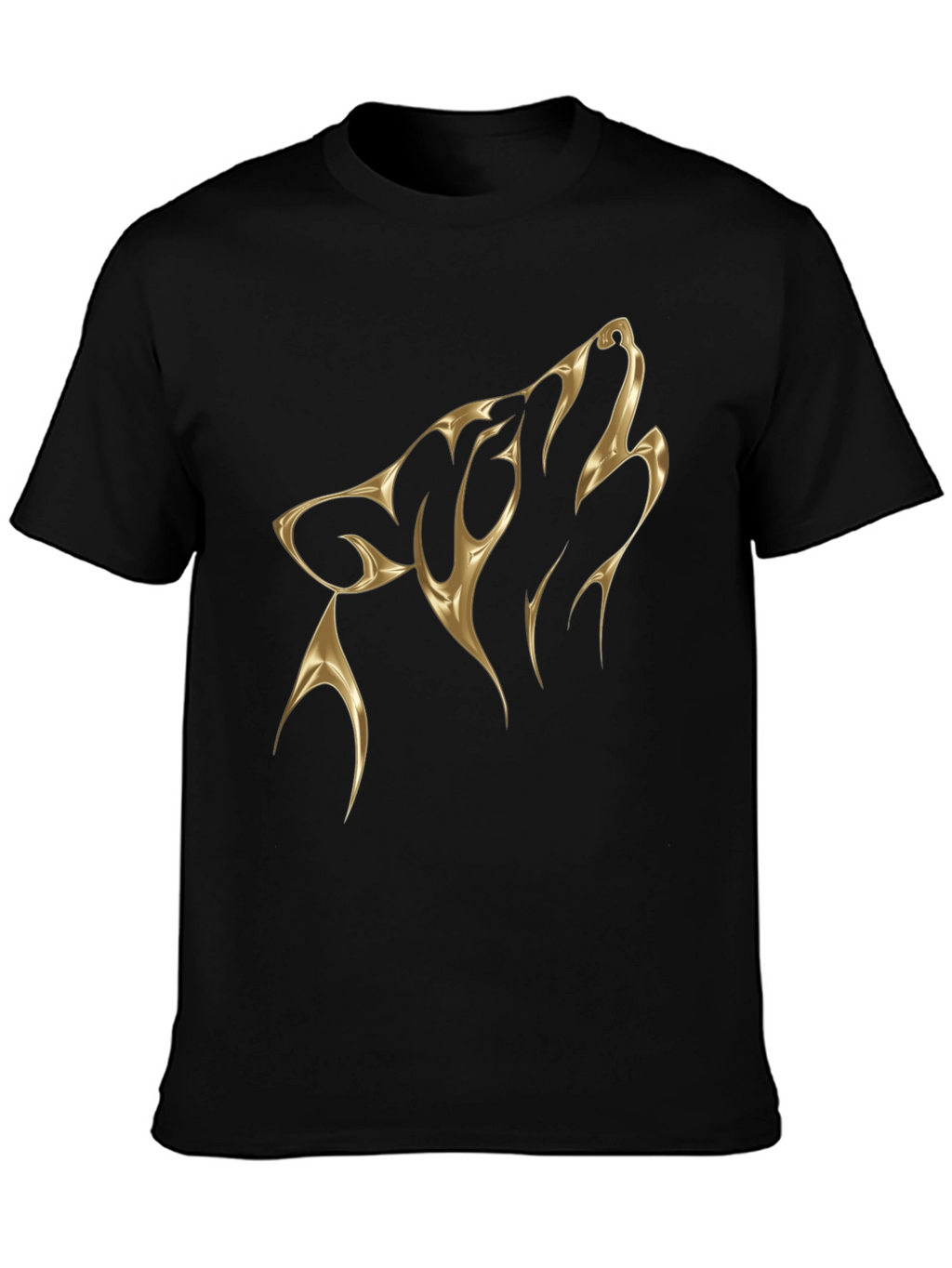 Mens Black T-Shirt with Golden Wolf Design