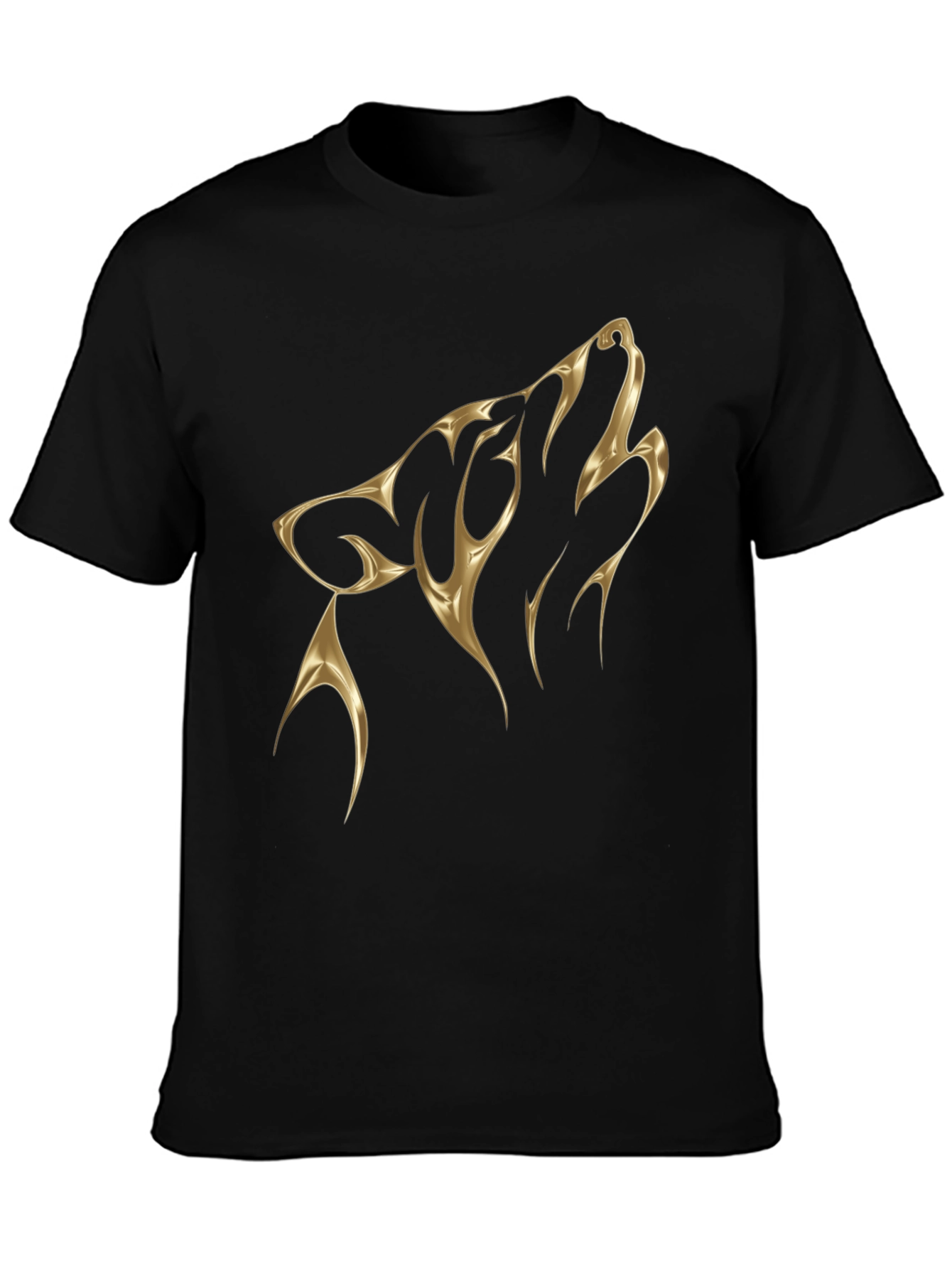 Mens Black T-Shirt with Golden Wolf Design