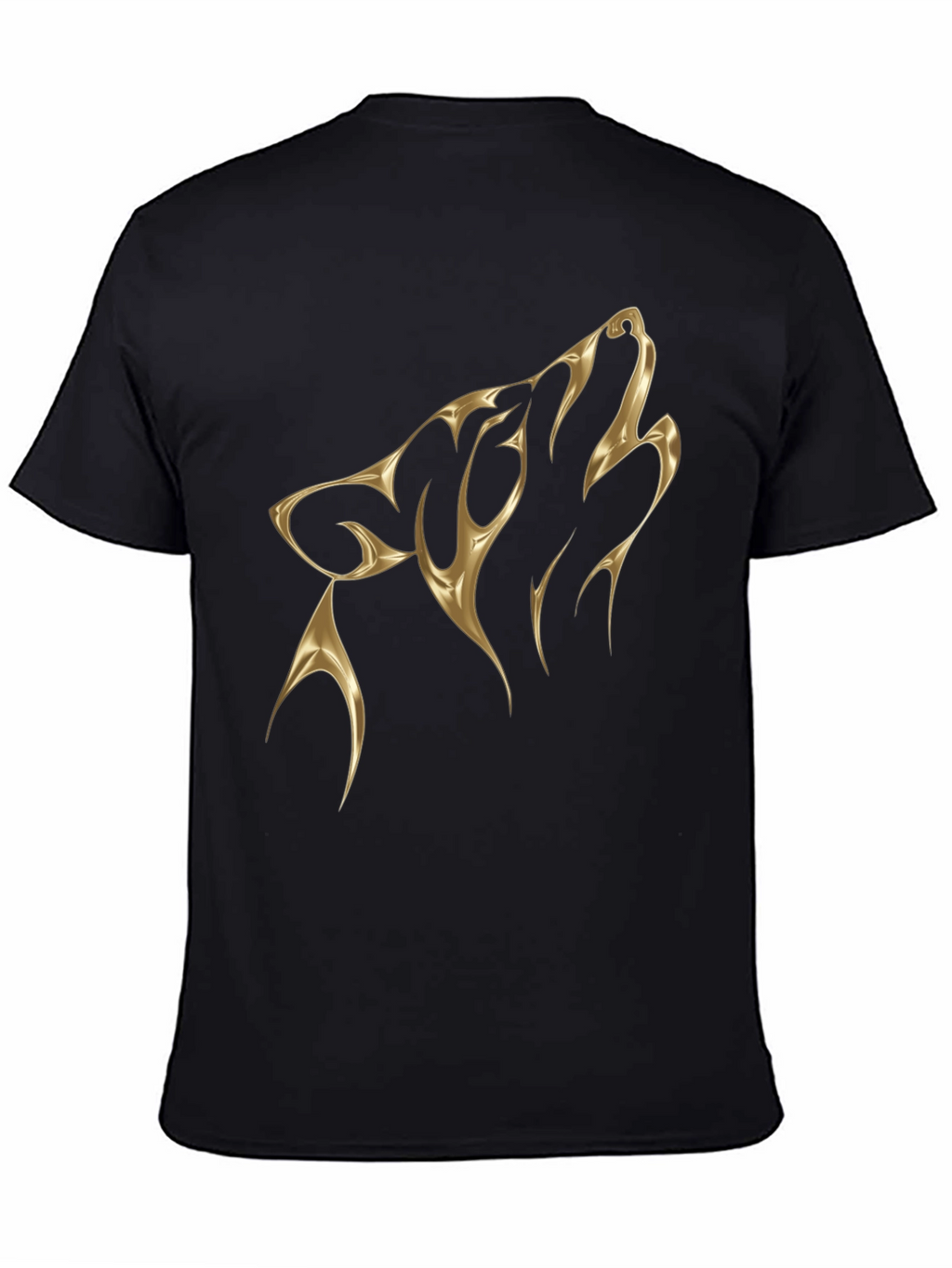 Mens Black T-Shirt with Golden Wolf Design