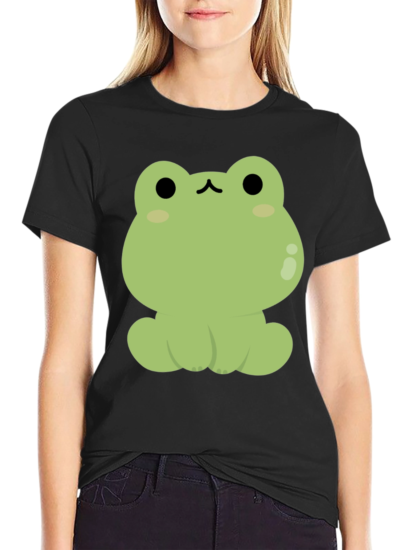 Cute Frog Graphic Black T-Shirt