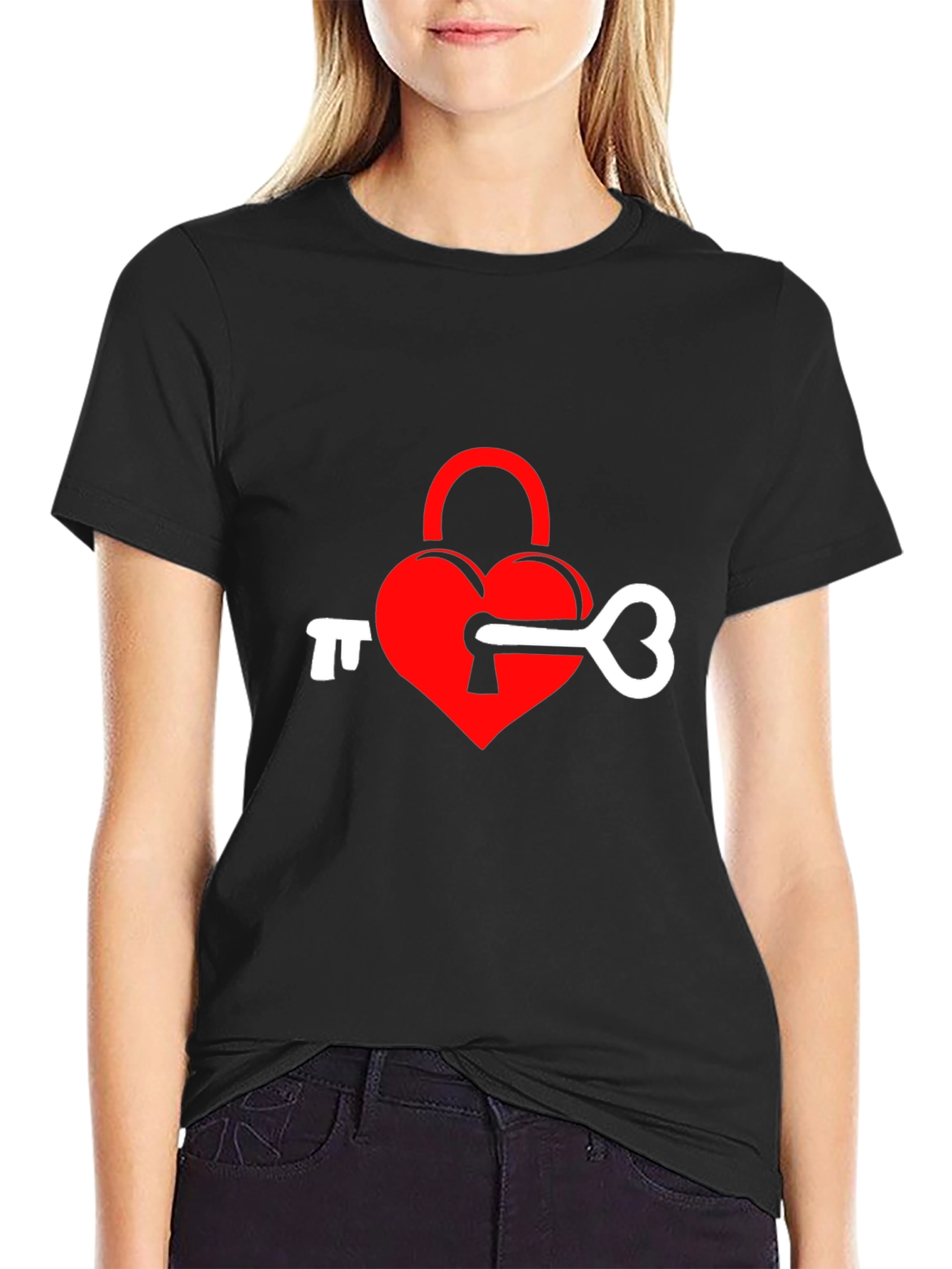 Heart Lock & Key Graphic Tee - Black