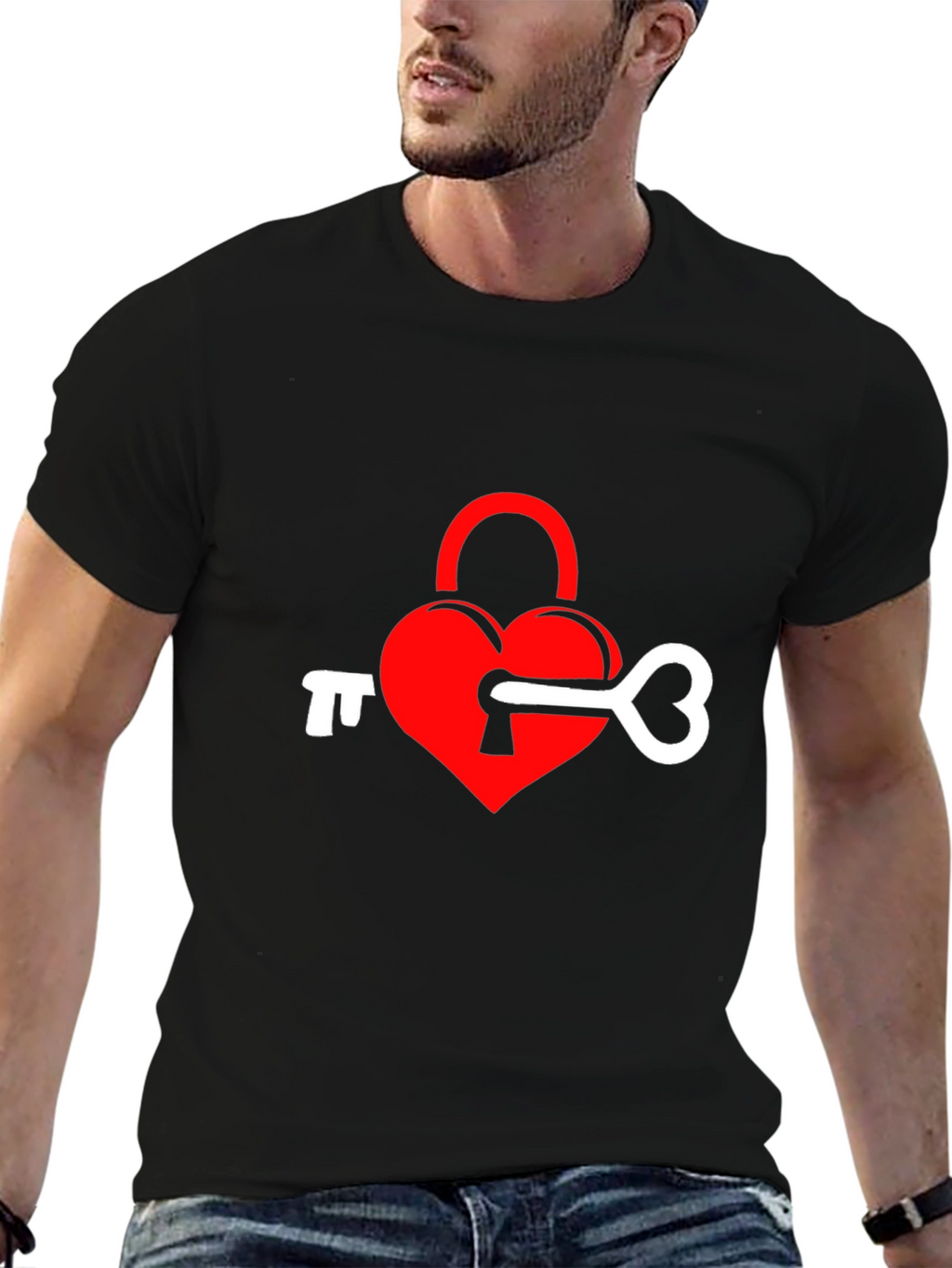 Heart Lock & Key Graphic Tee - Black