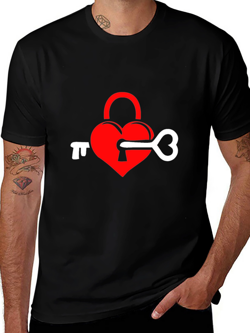 Heart Lock & Key Graphic Tee - Black