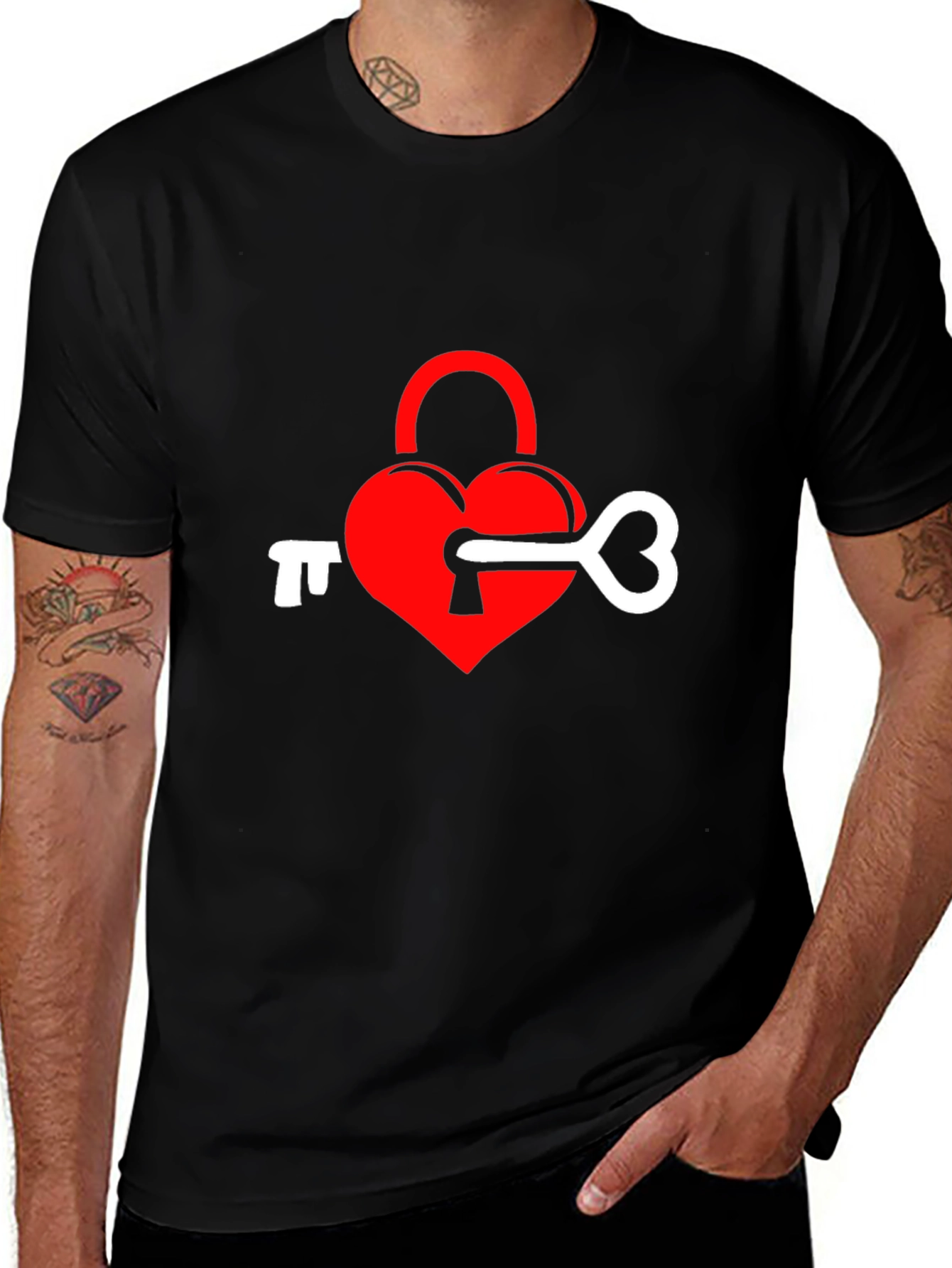 Heart Lock & Key Graphic Tee - Black