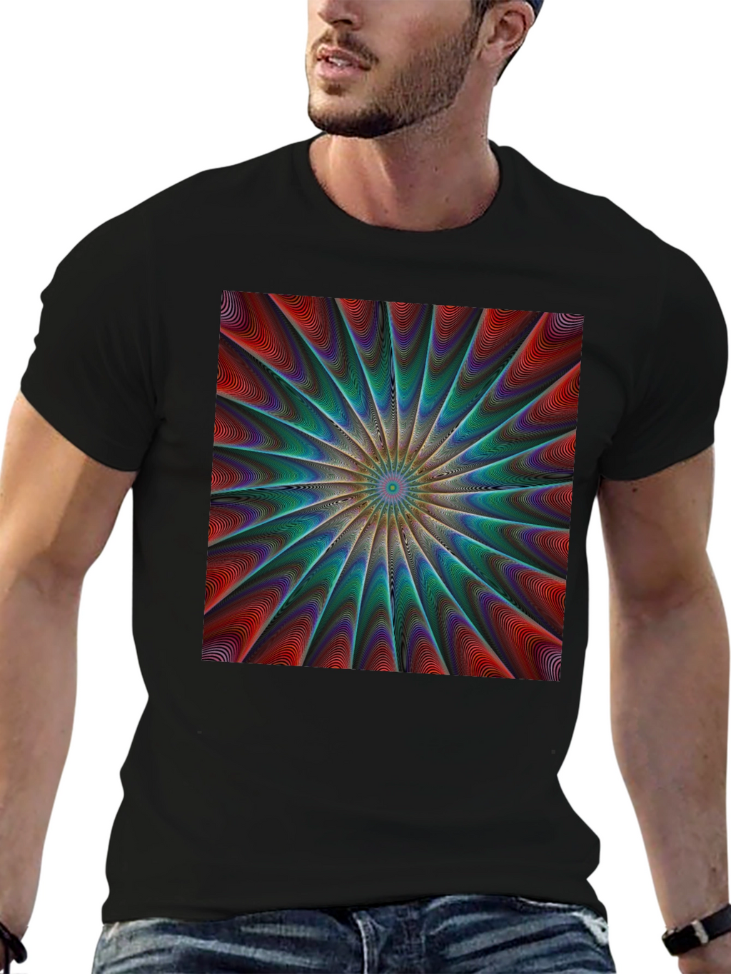 Abstract Psychedelic Pattern Black T-Shirt