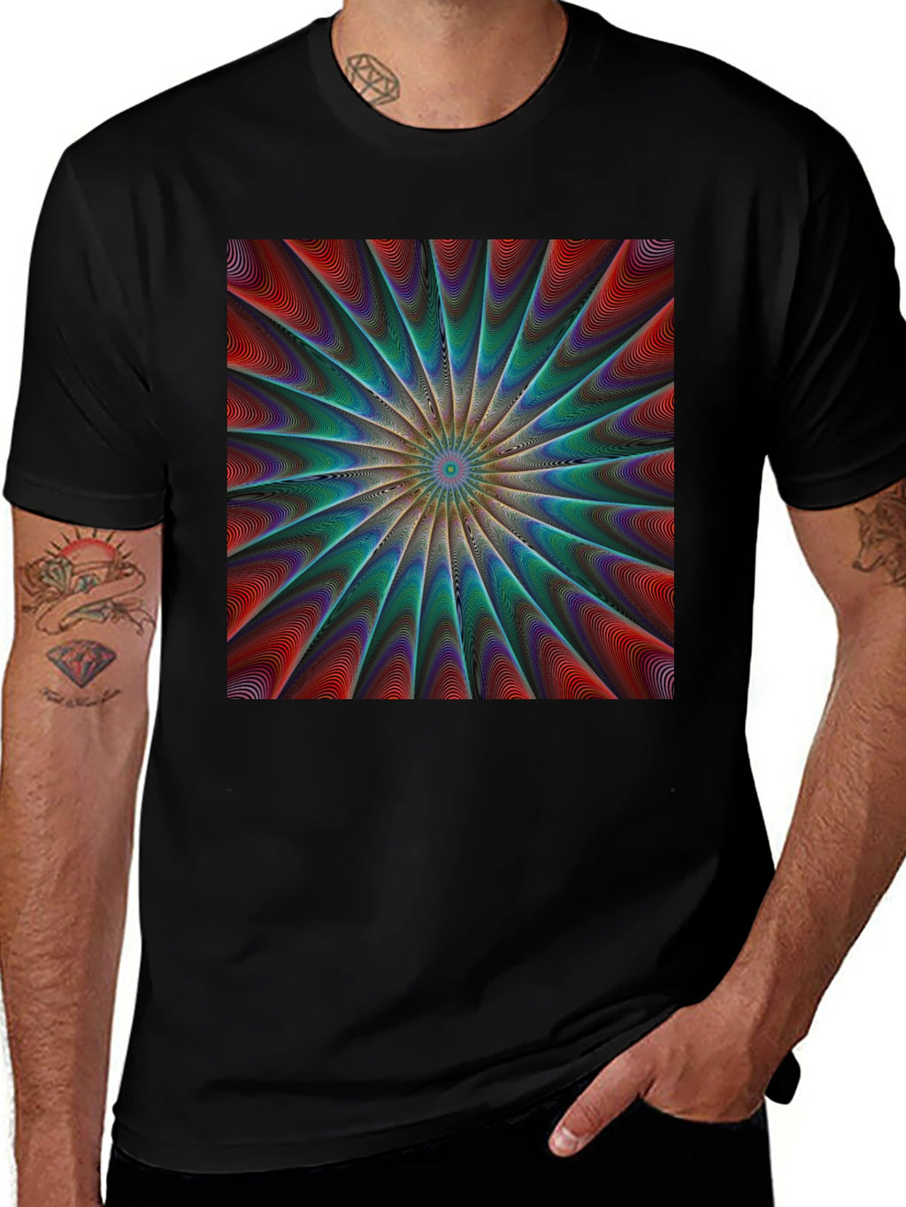 Abstract Psychedelic Pattern Black T-Shirt
