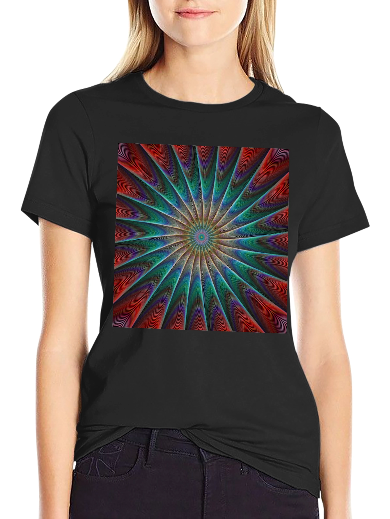 Abstract Psychedelic Pattern Black T-Shirt