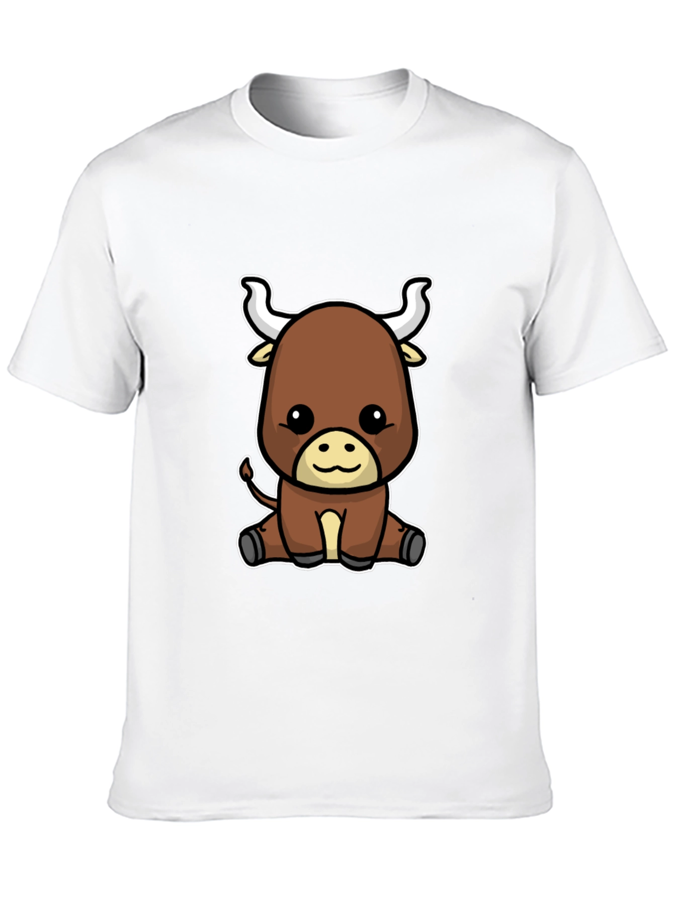 Cute Cartoon Bull Graphic Tee - Black T-Shirt