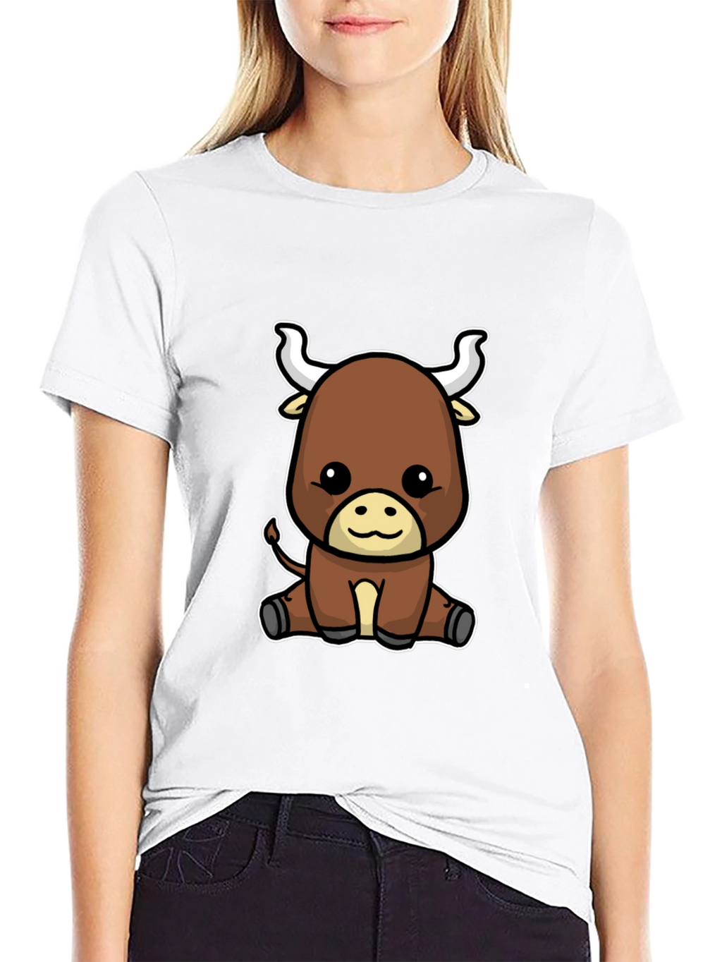Cute Cartoon Bull Graphic Tee - Black T-Shirt
