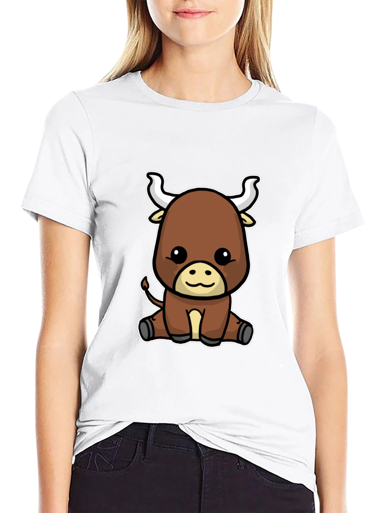 Cute Cartoon Bull Graphic Tee - Black T-Shirt