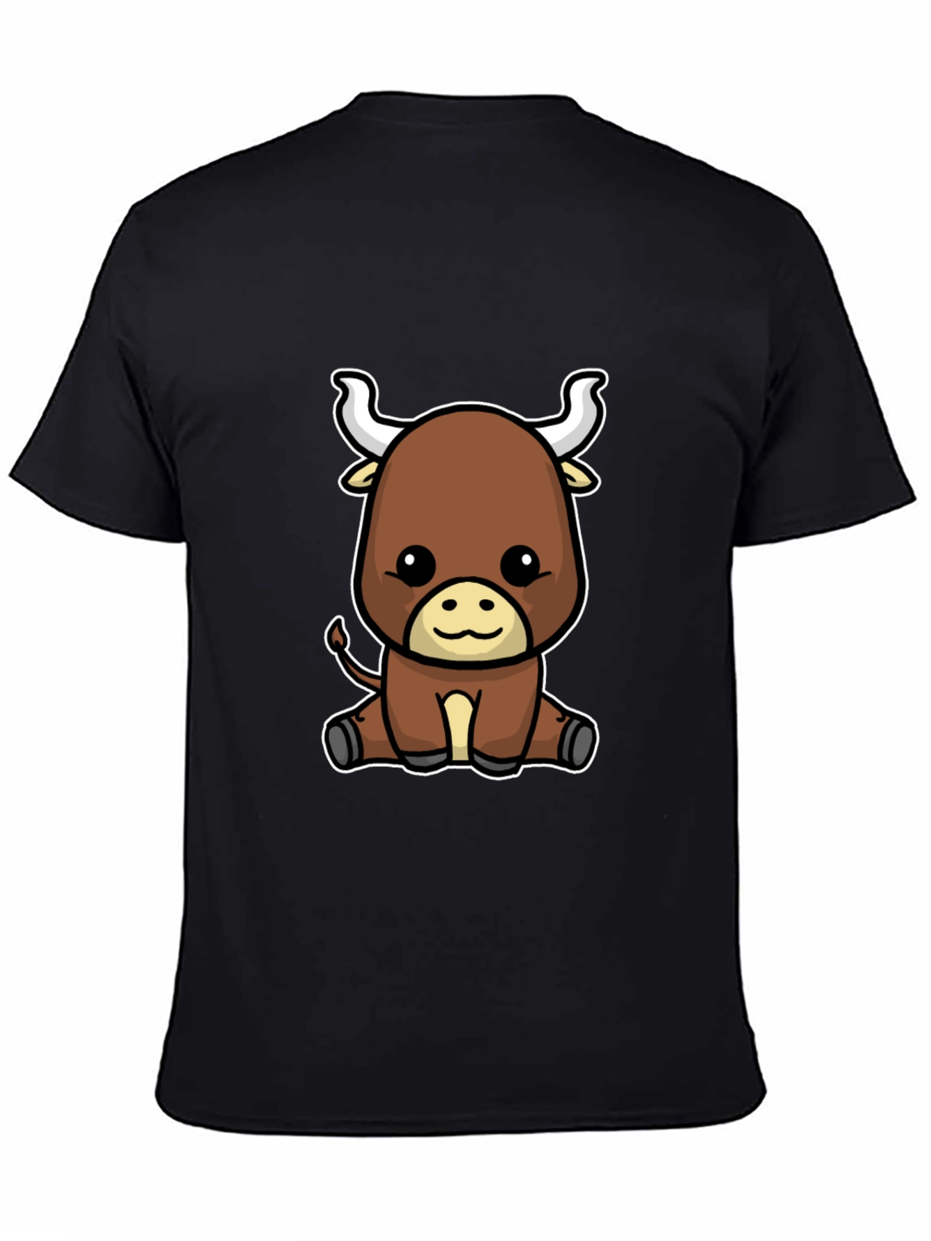 Cute Cartoon Bull Graphic Tee - Black T-Shirt