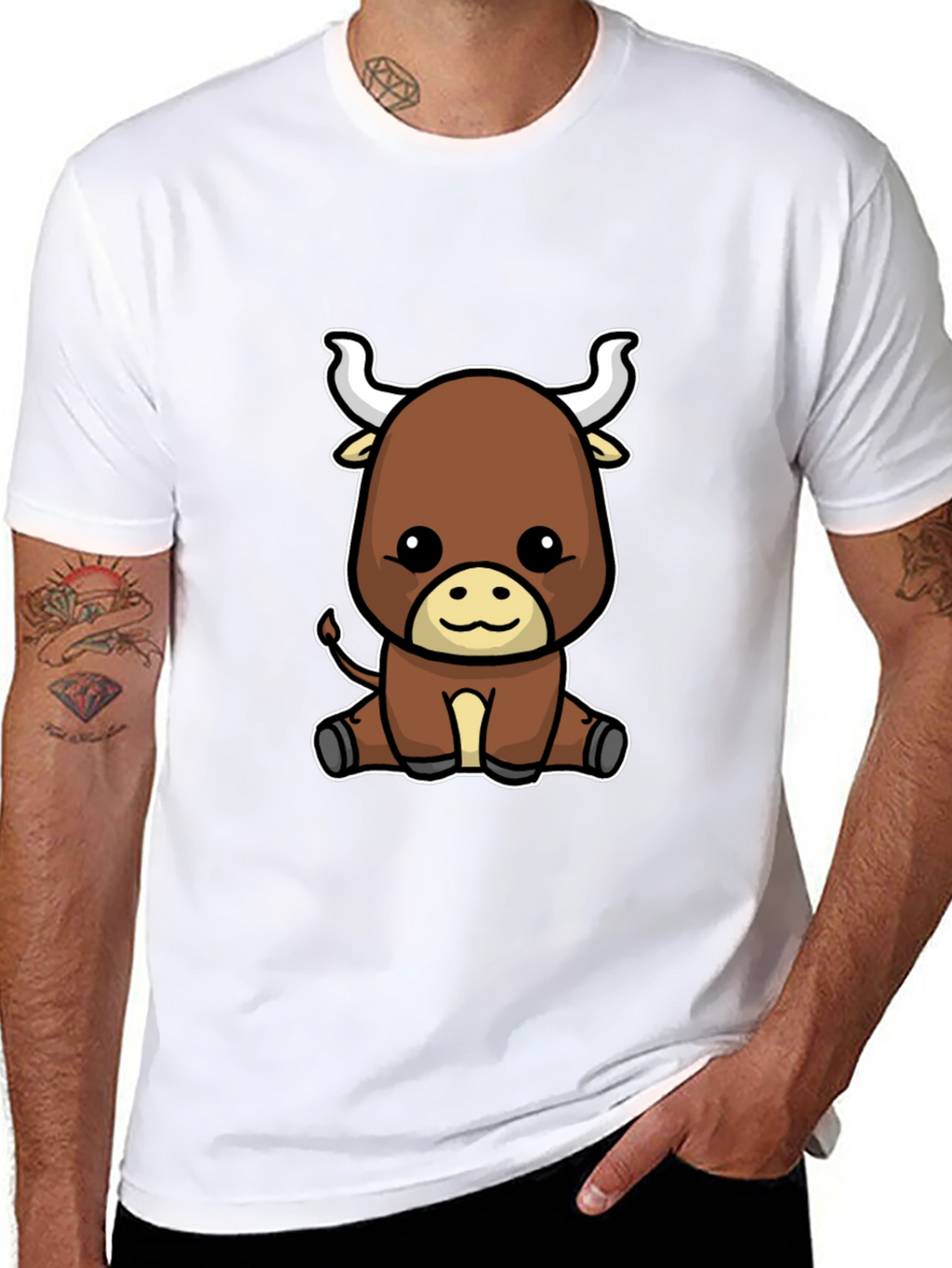 Cute Cartoon Bull Graphic Tee - Black T-Shirt