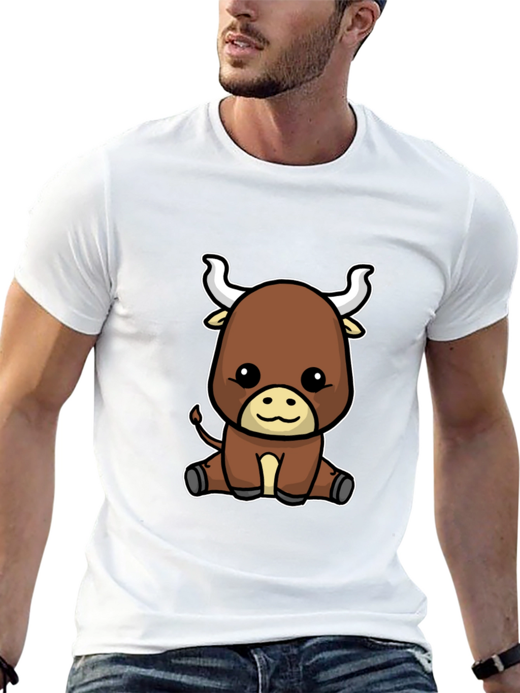 Cute Cartoon Bull Graphic Tee - Black T-Shirt