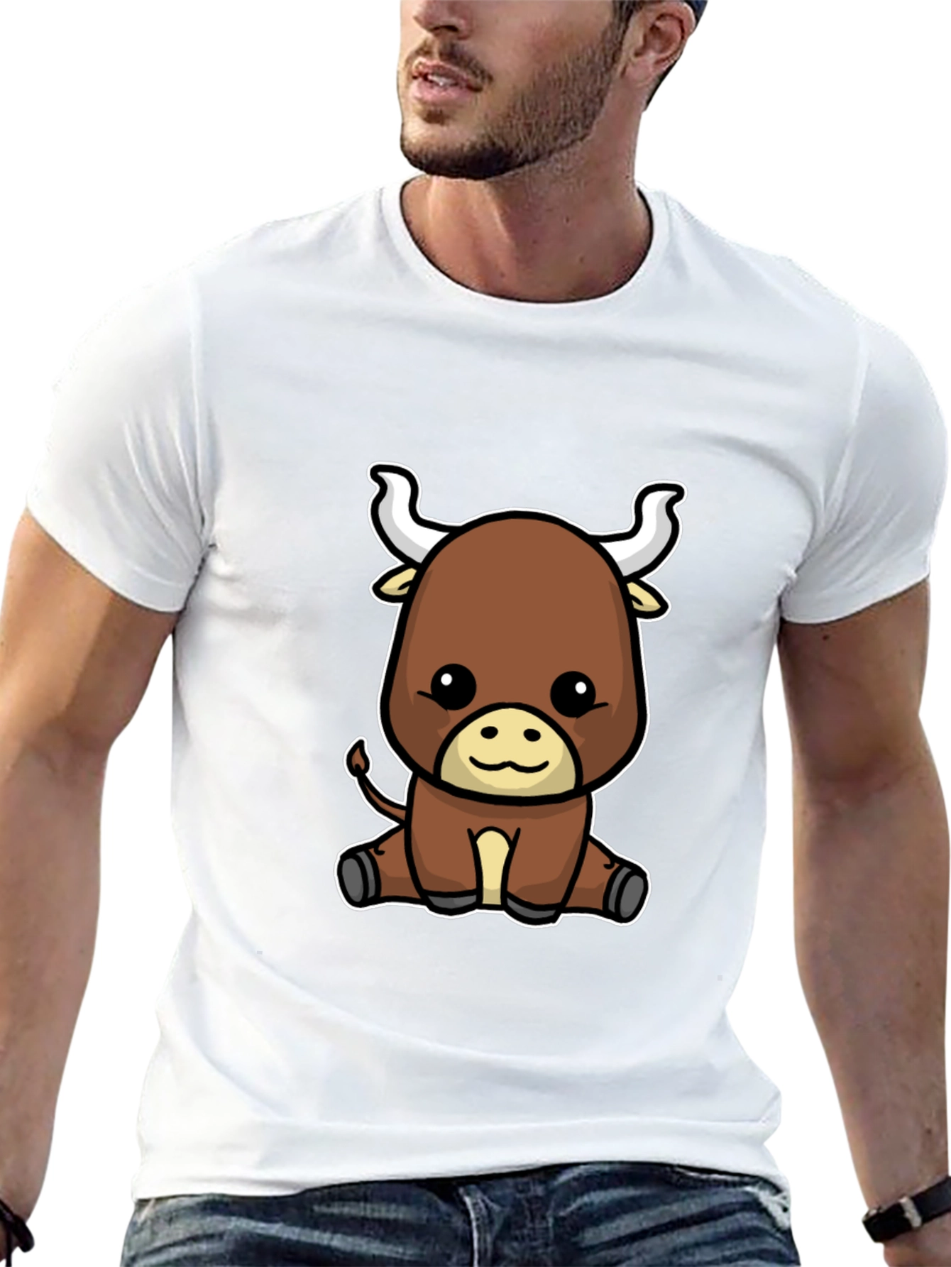 Cute Cartoon Bull Graphic Tee - Black T-Shirt