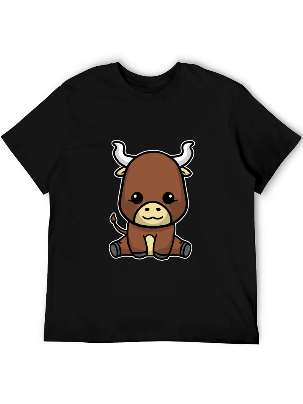 Cute Cartoon Bull Graphic Tee - Black T-Shirt