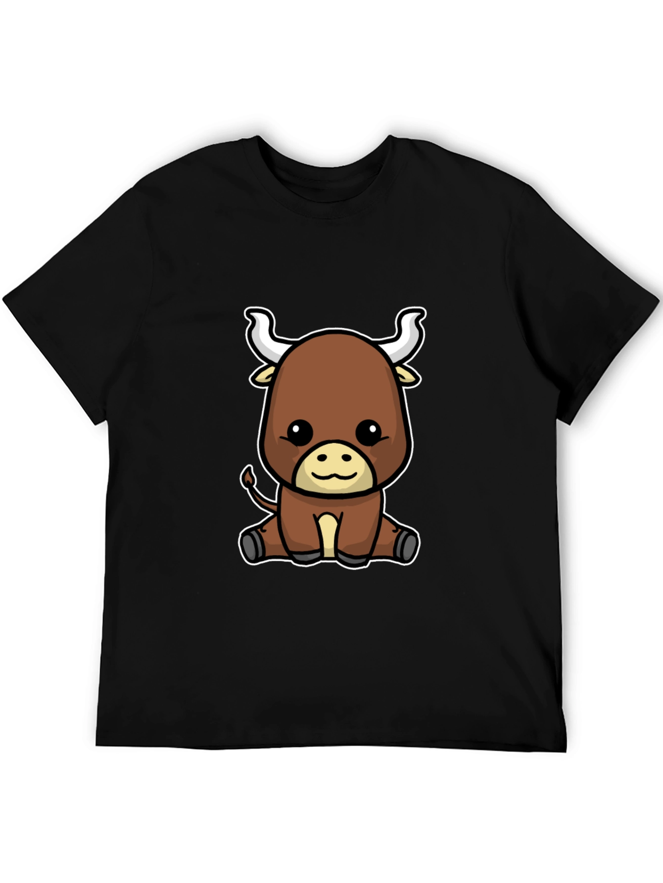 Cute Cartoon Bull Graphic Tee - Black T-Shirt