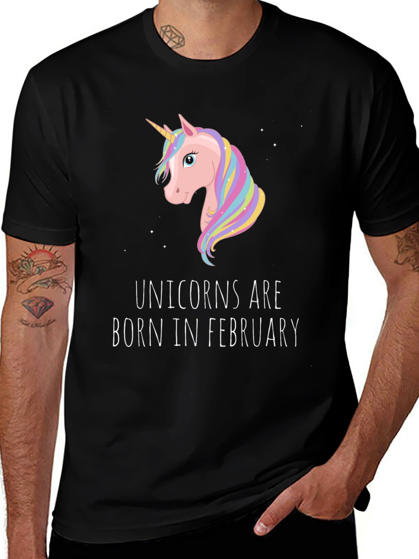 Unicorns Born in February Black T-Shirt