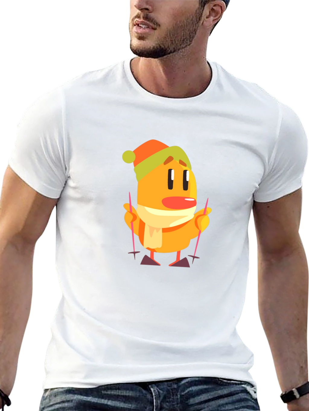Cartoon Skiing Character Black T-Shirt
