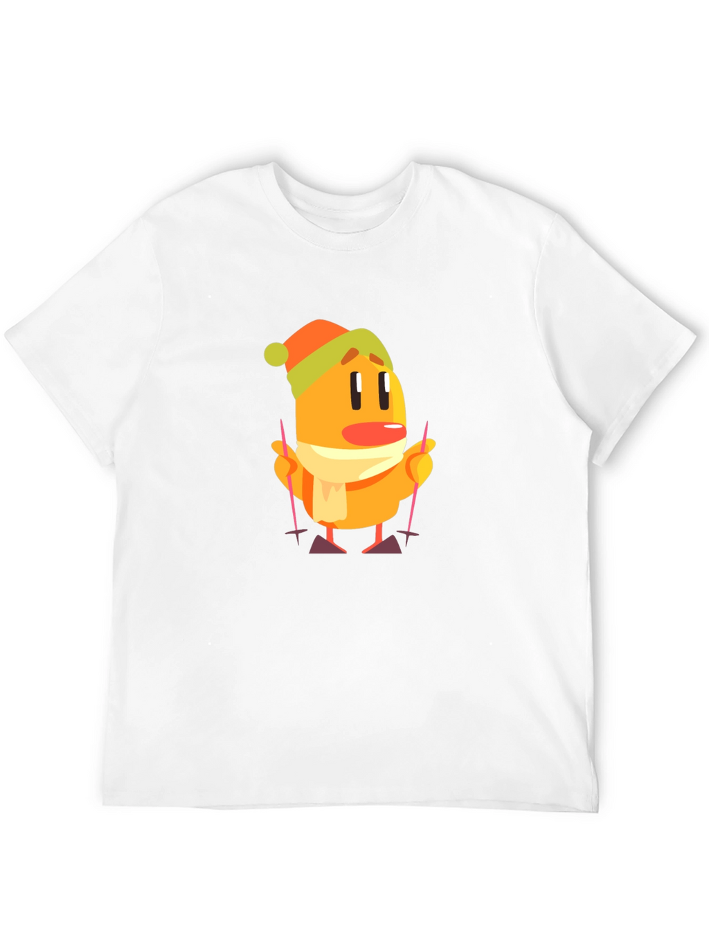 Cartoon Skiing Character Black T-Shirt