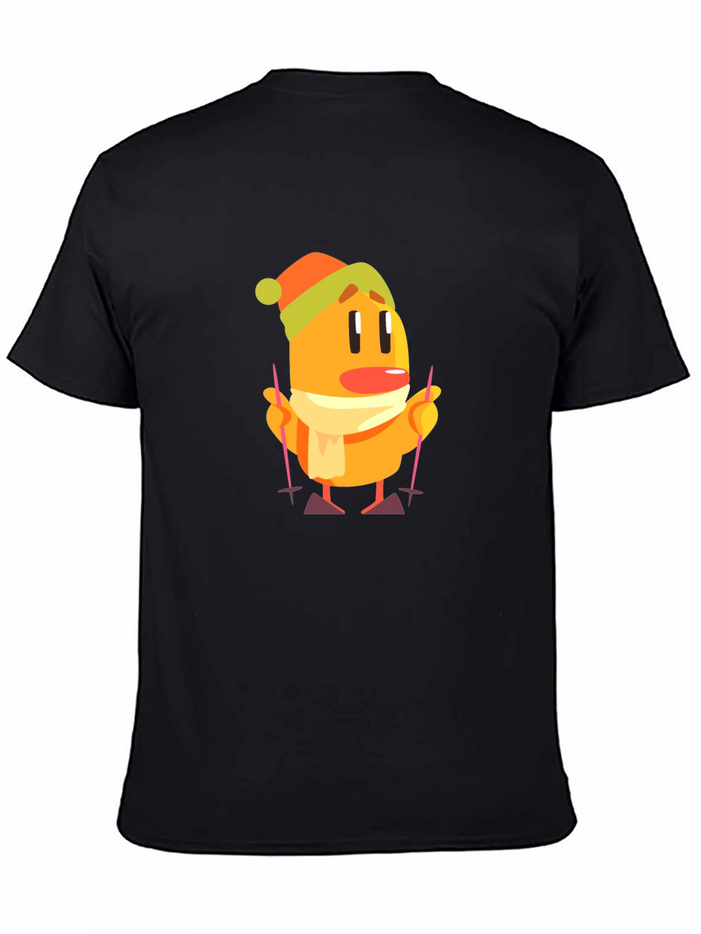 Cartoon Skiing Character Black T-Shirt