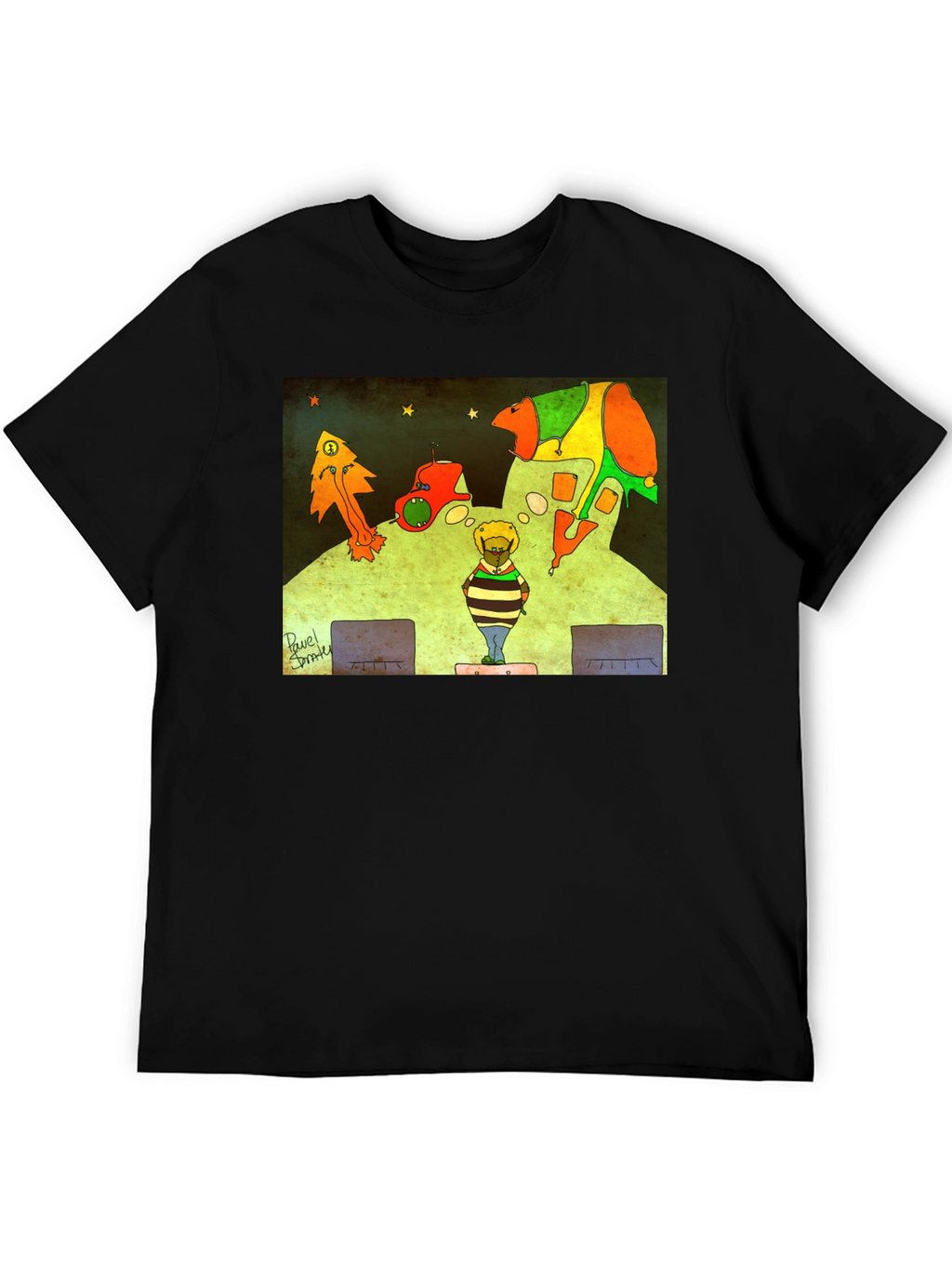 Retro Cartoon Graphic Print Black Tee