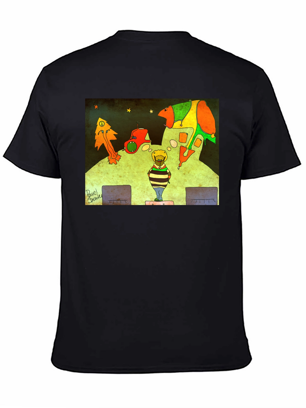 Retro Cartoon Graphic Print Black Tee