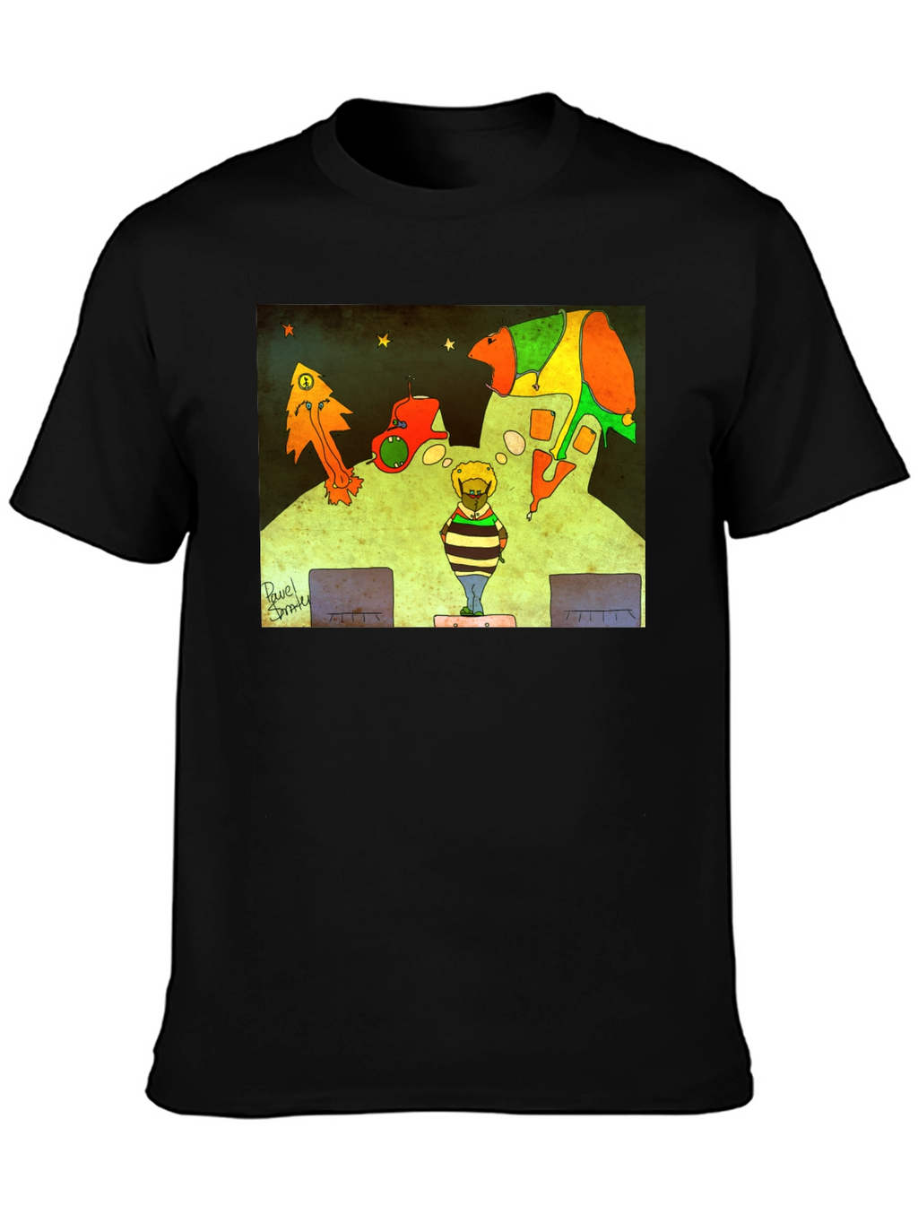 Retro Cartoon Graphic Print Black Tee
