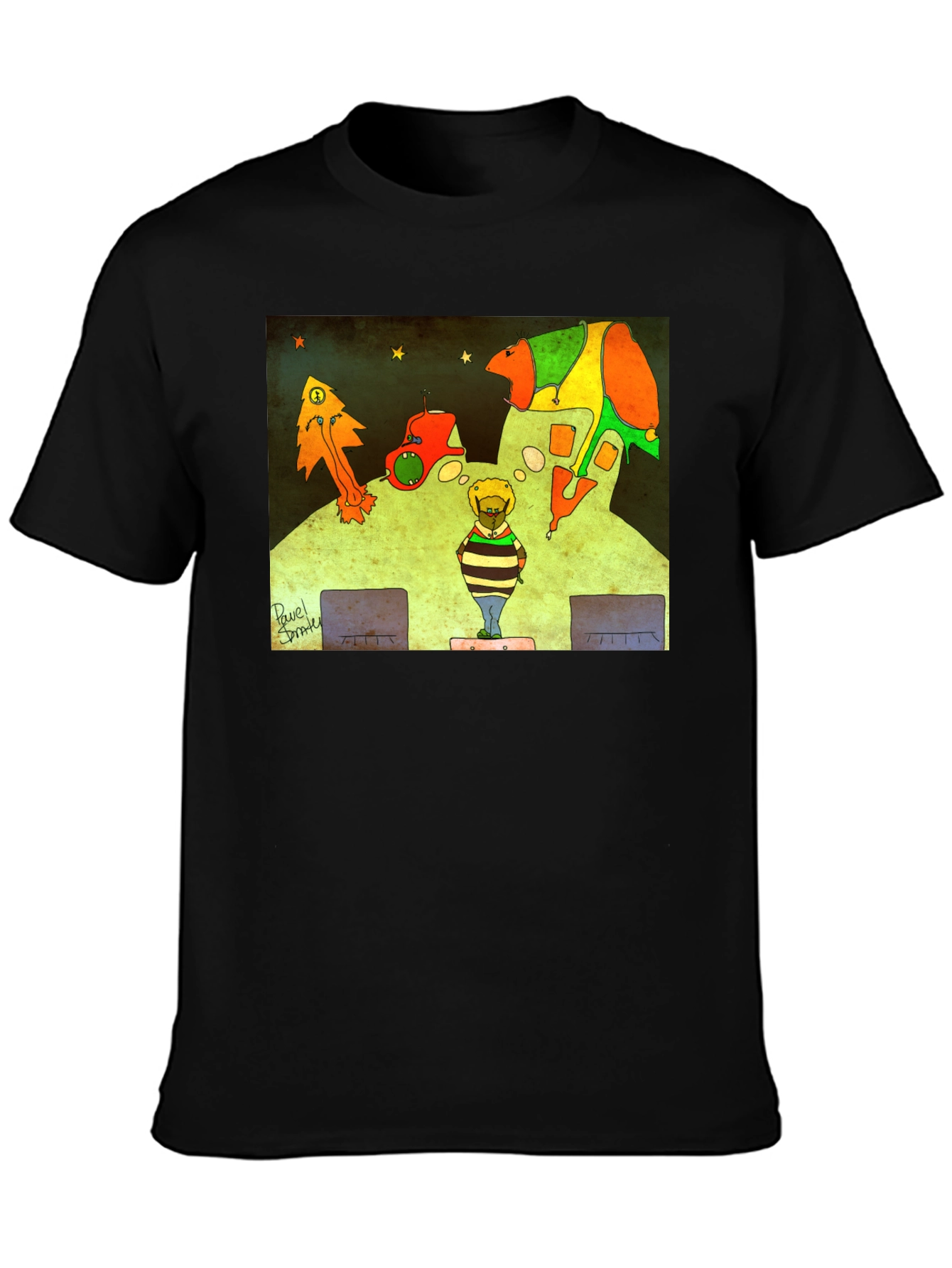 Retro Cartoon Graphic Print Black Tee