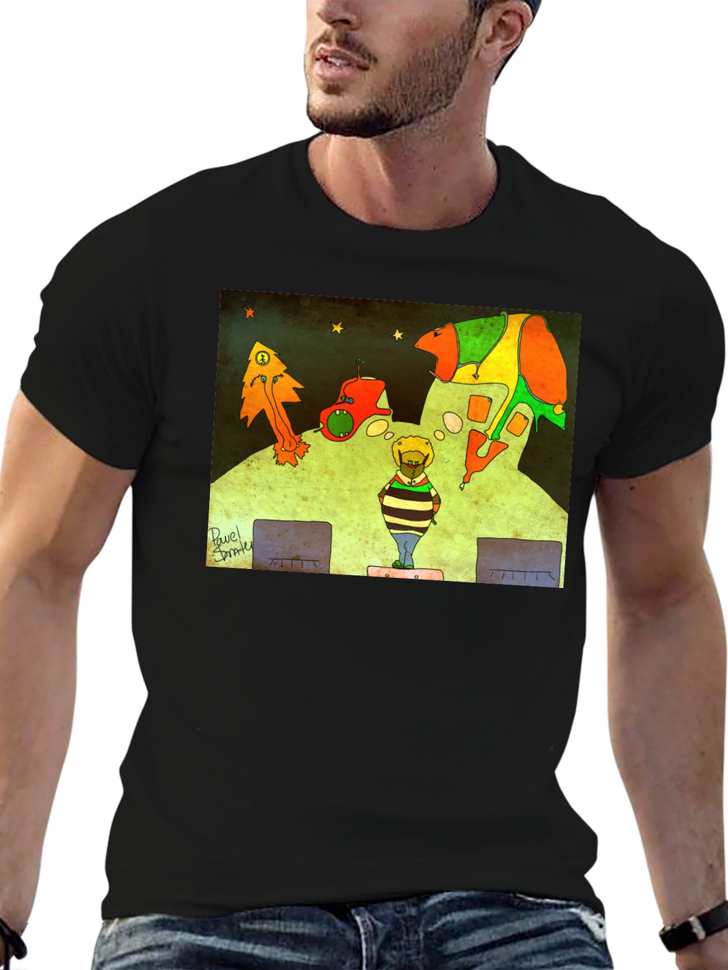 Retro Cartoon Graphic Print Black Tee