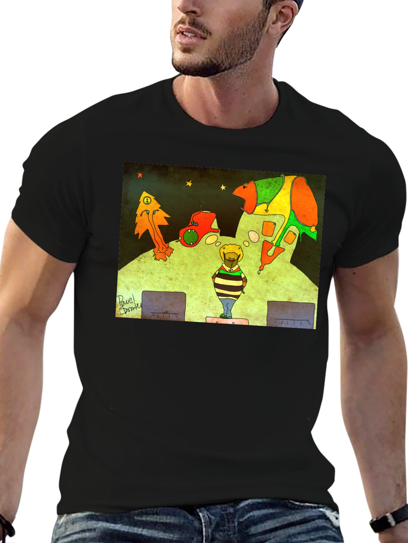Retro Cartoon Graphic Print Black Tee
