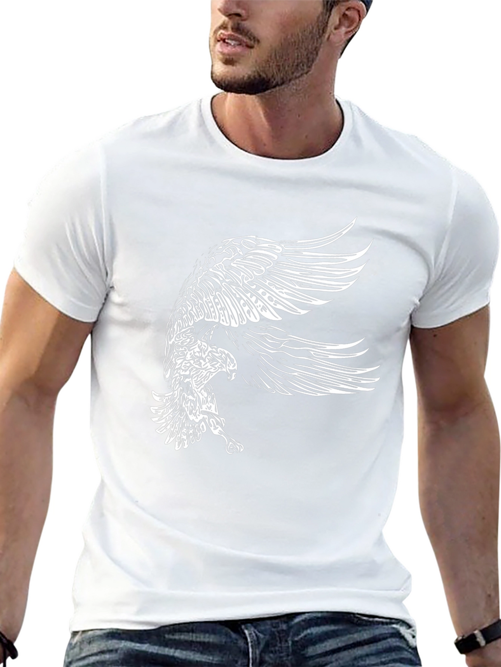 Mens Black T-Shirt with Eagle Graphic