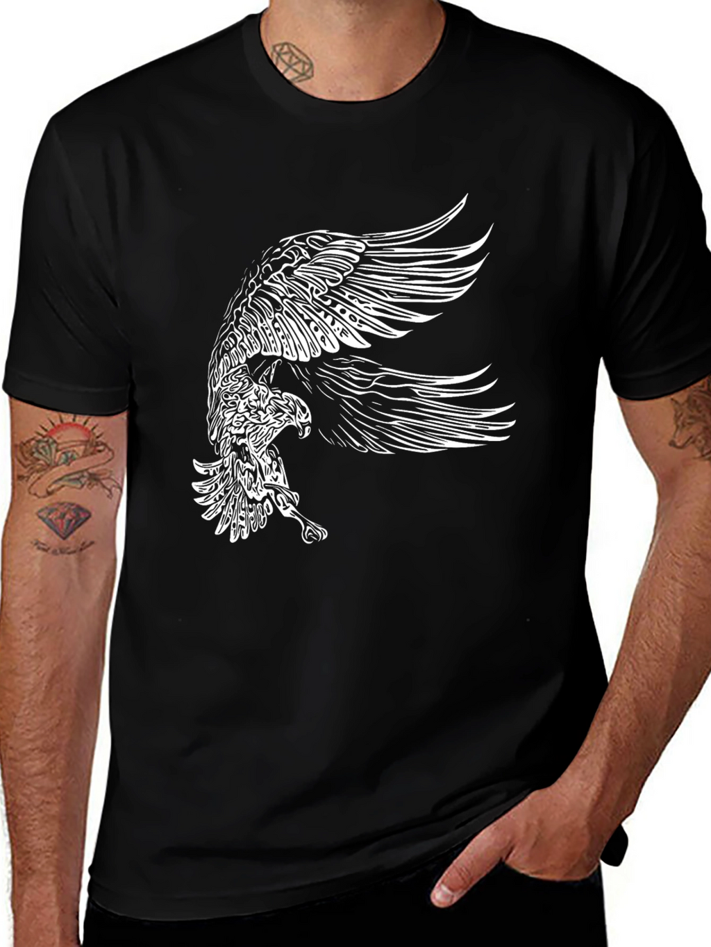 Mens Black T-Shirt with Eagle Graphic