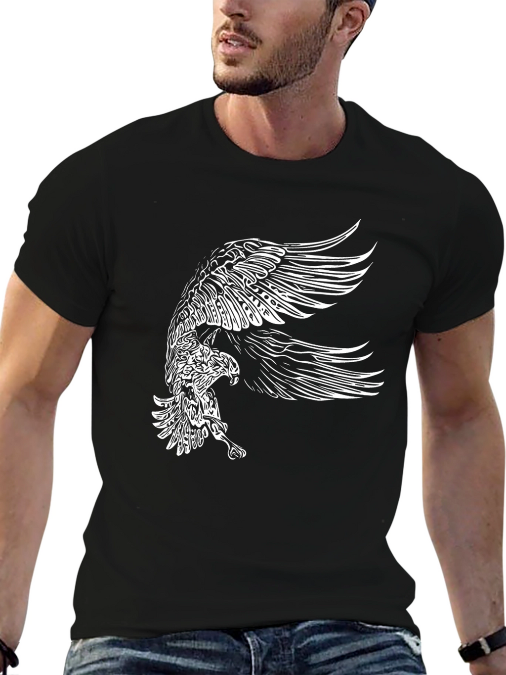 Mens Black T-Shirt with Eagle Graphic