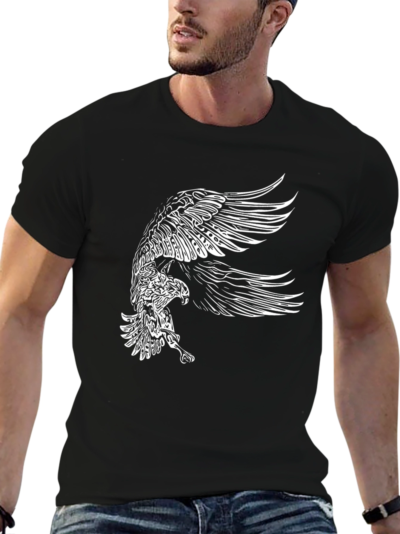 Mens Black T-Shirt with Eagle Graphic